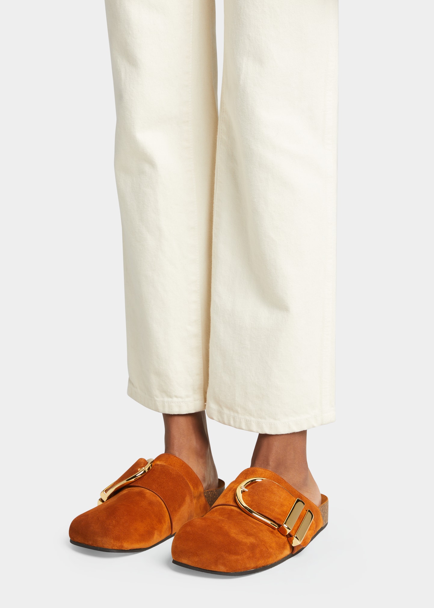 Khaite Downing Suede Buckle Mules - Bergdorf Goodman