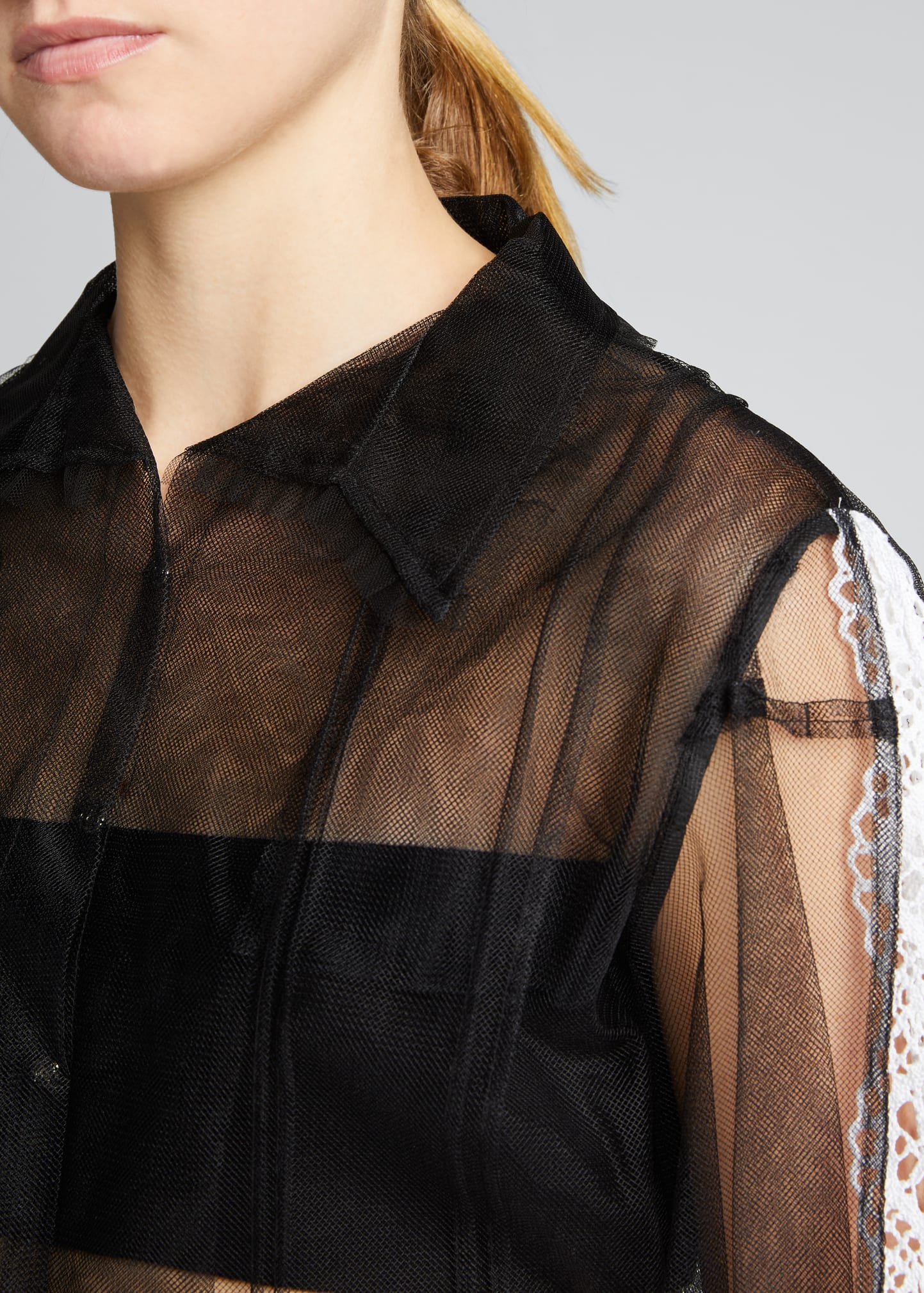 Maison Margiela Sheer Tulle Shirt Jacket w/ Lace Trim - Bergdorf