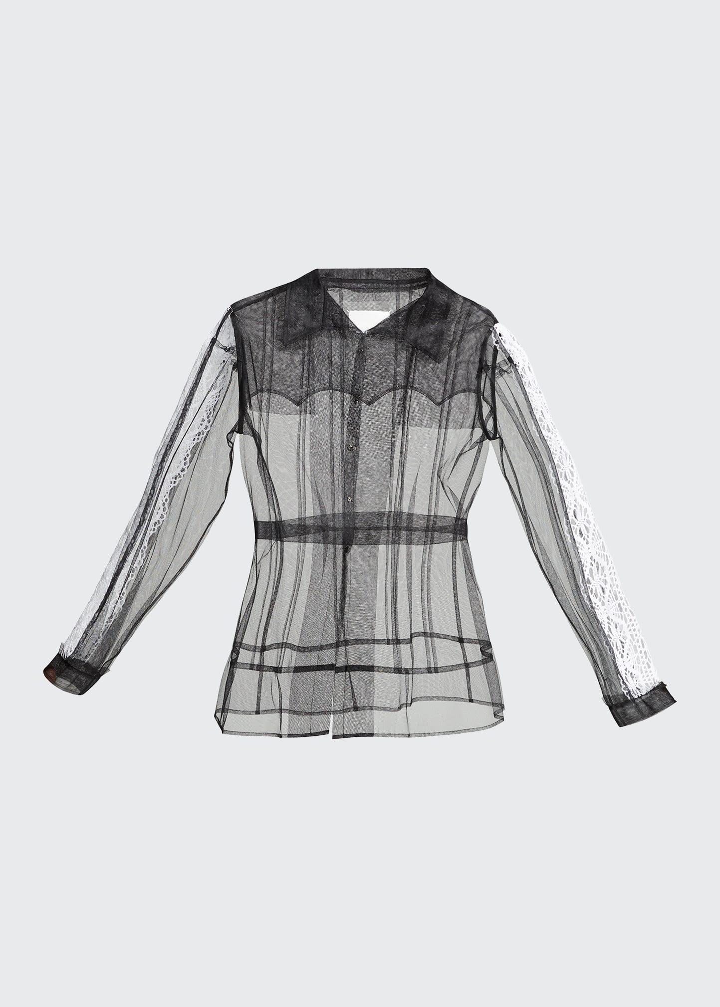 Maison Margiela Sheer Tulle Shirt Jacket w/ Lace Trim - Bergdorf