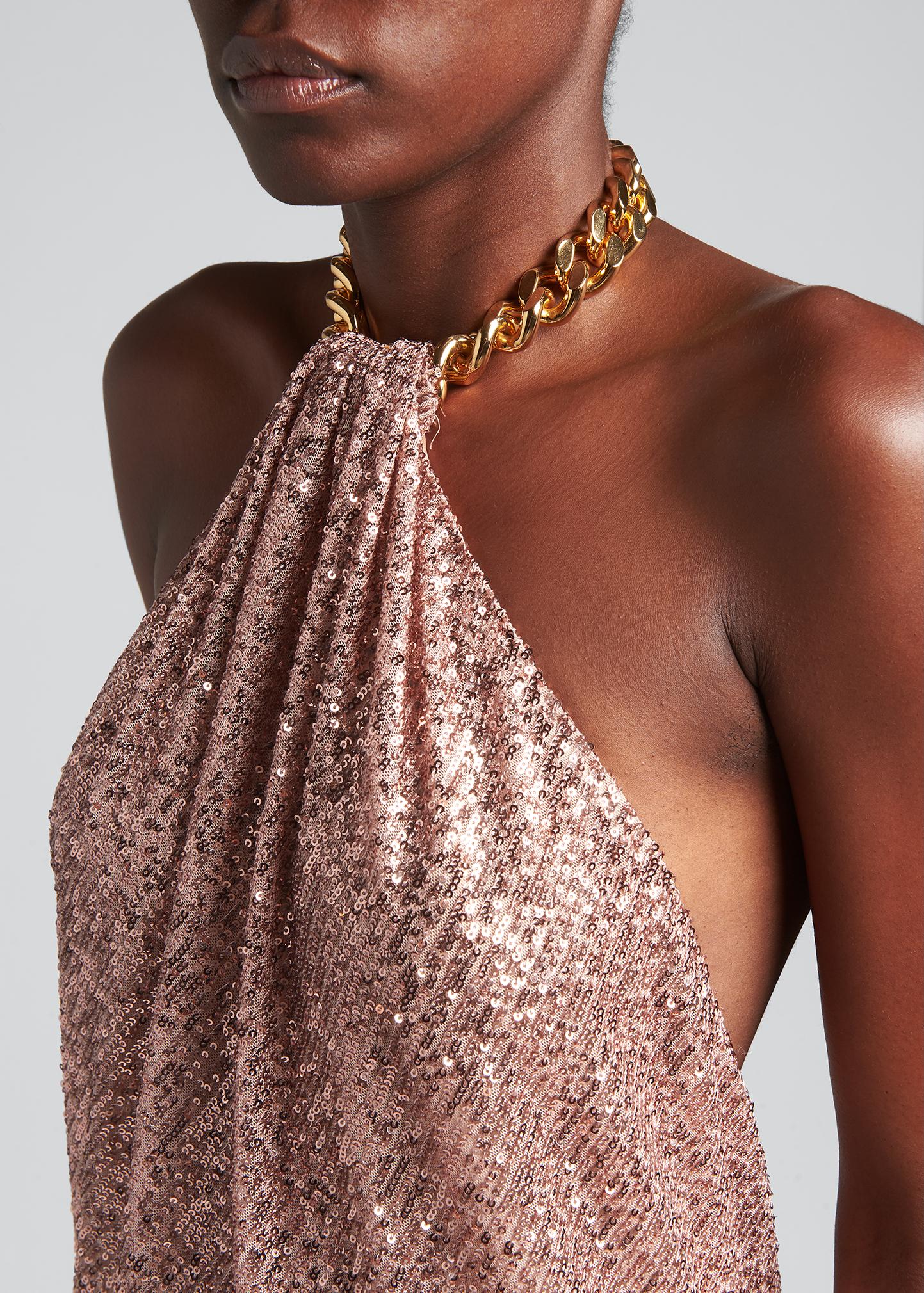 TOM FORD Chain Halter-Neck Sequin Gown