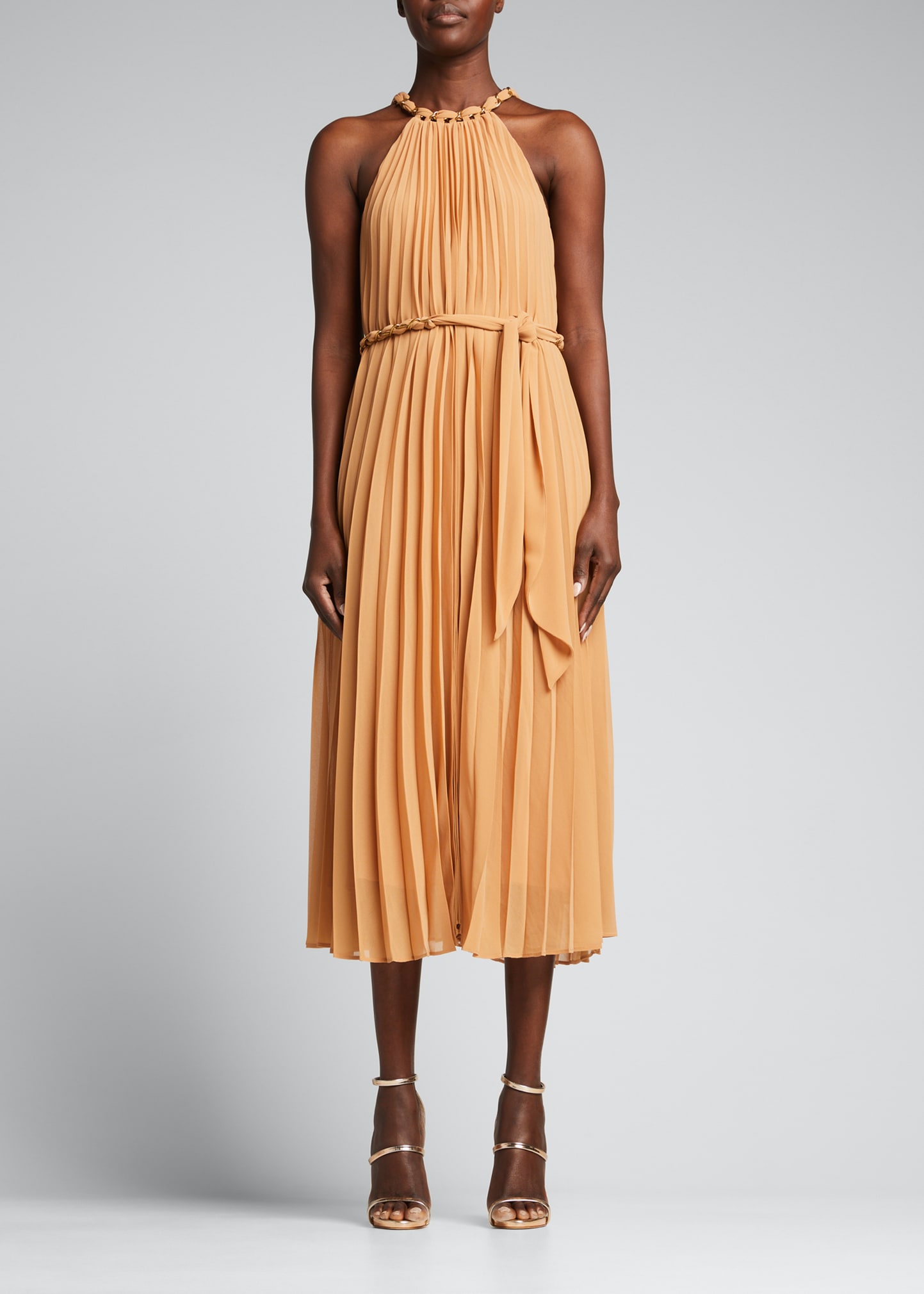 open lace back dress Saoirse Metallic Pleated Midi Dress main image 0