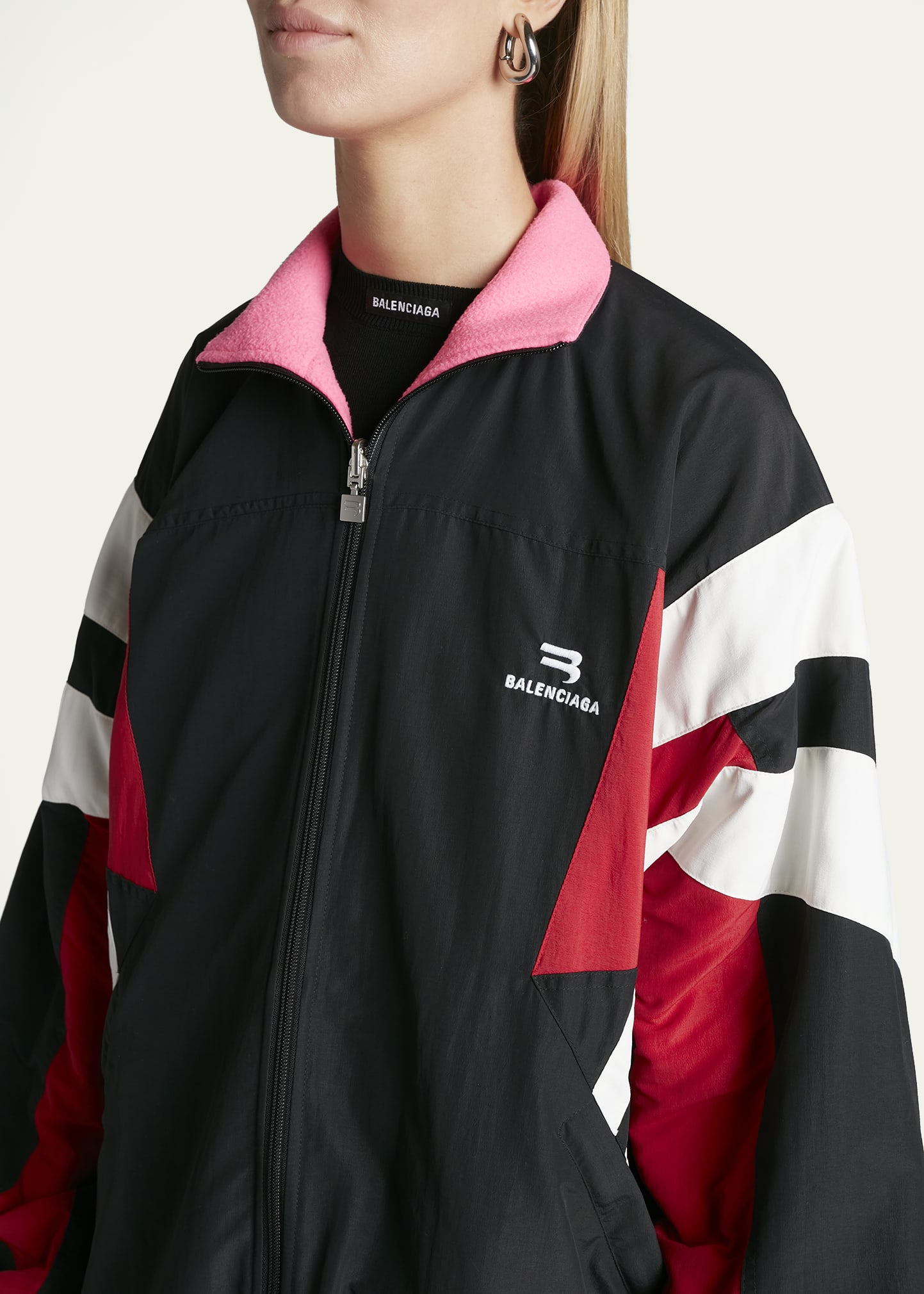 NEW* BALENCIAGA REVERSIBLE UNISEX COLORBLOCK TRACK JACKET $2,550  (BLACK/PINK)