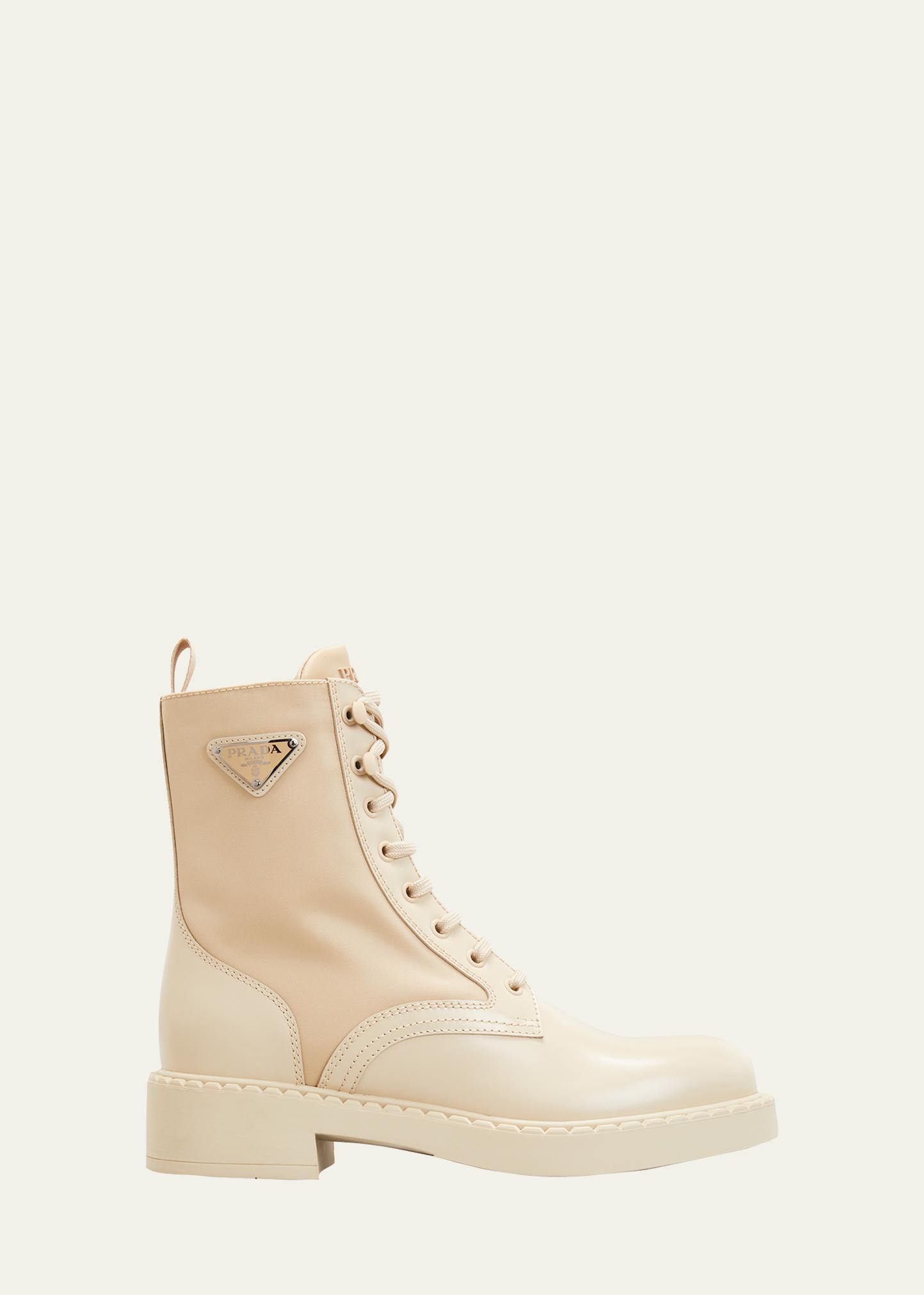 Prada Leather Nylon Lace-Up Combat Boots - Bergdorf Goodman
