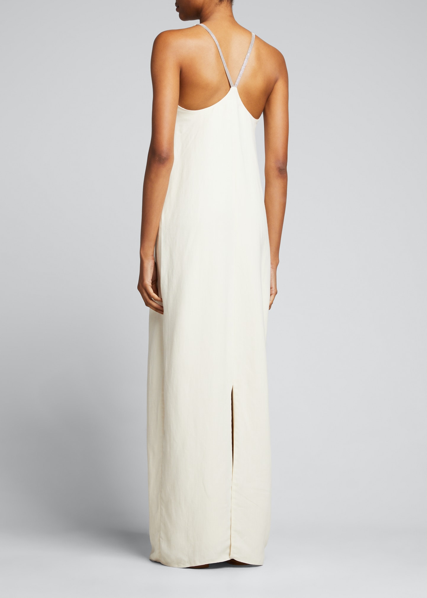 【関税&送料込】Brunello Cucinelli Gonna Lunga In Misto Lino Brunello Cucinelli Column Linen Maxi Dress w/ Monili Straps