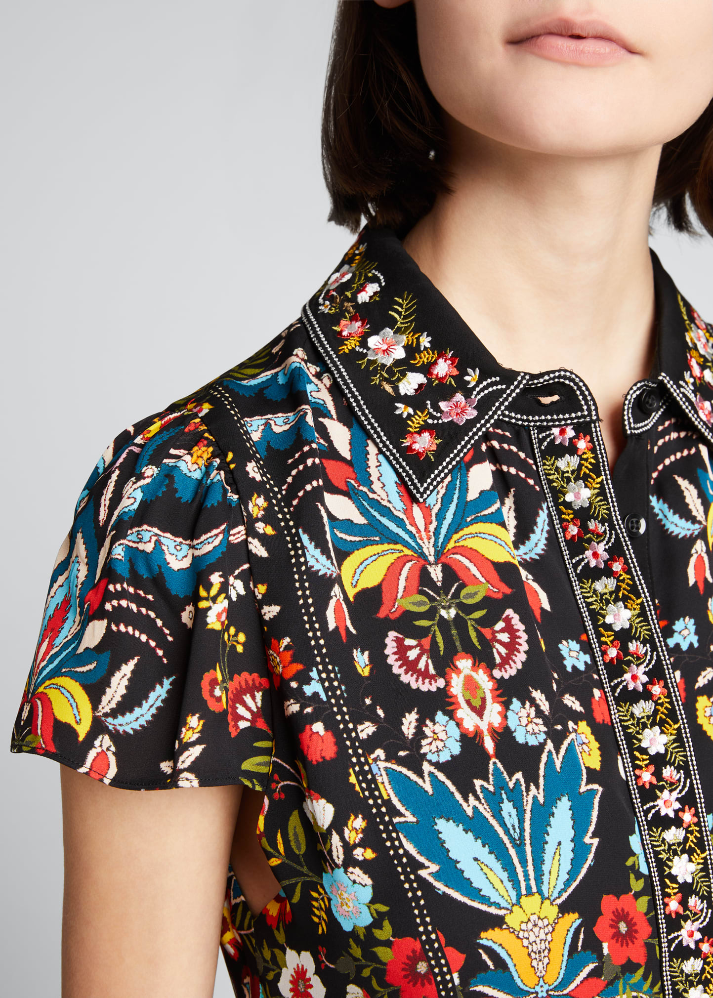 ALICE + OLIVIA Meeko Embroidered Tiered Shirtdress - Bergdorf Goodman