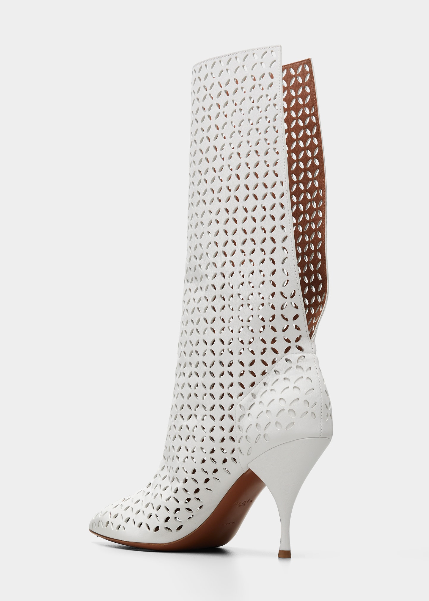ALAIA Laser Cut Knee High Boots With Open Back - Bergdorf Goodman