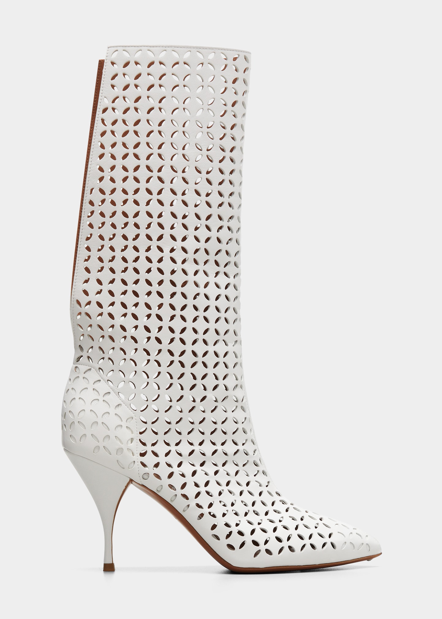 ALAIA Laser Cut Knee High Boots With Open Back - Bergdorf Goodman