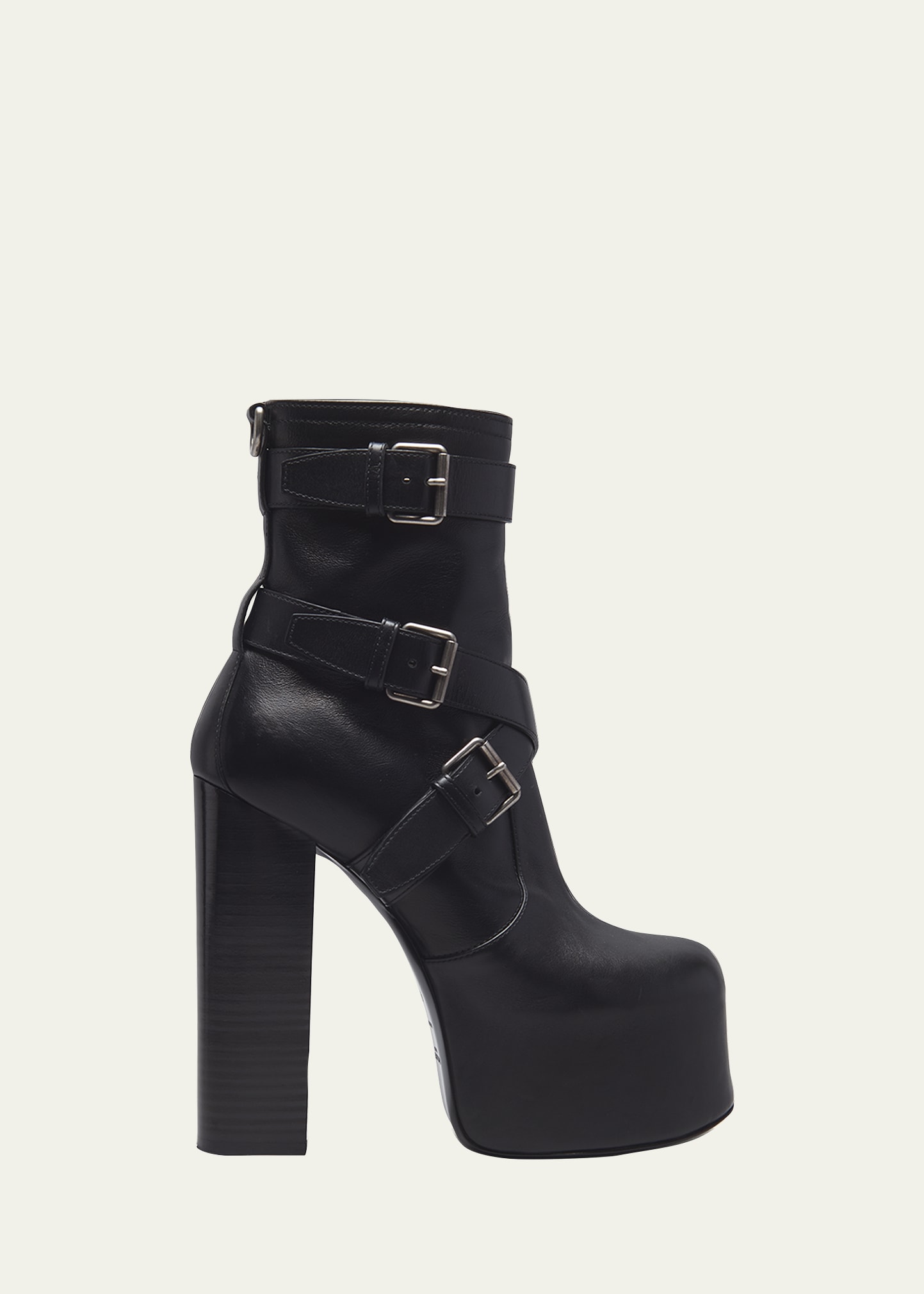Saint Laurent Cherry Calfskin Buckle-Trio Platform Boots