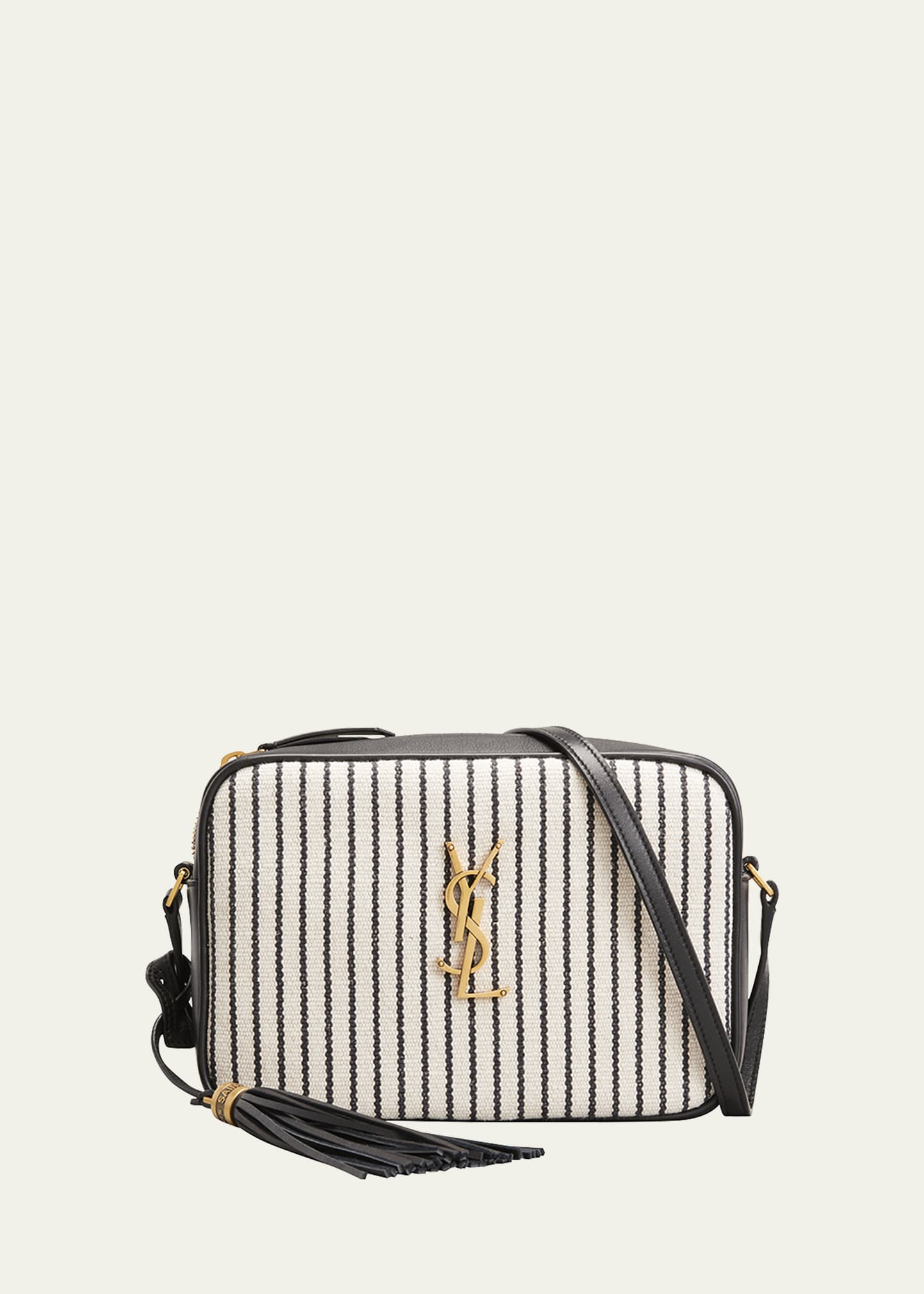 Saint Laurent White And Black Lou Striped Canvas Camera Bag