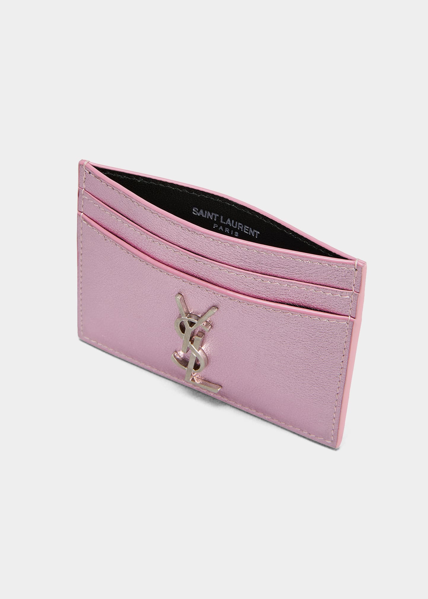 Saint Laurent YSL Metallic Leather Card Case - Bergdorf Goodman