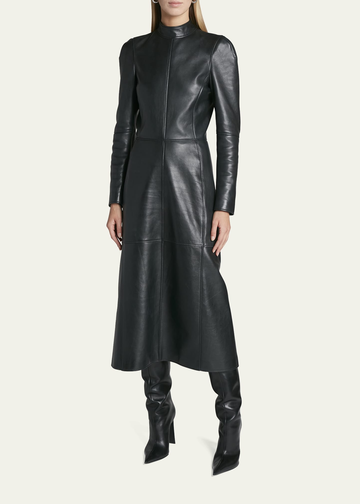 Balenciaga Contoured Mock-Neck Leather Midi Dress - Big Apple Buddy