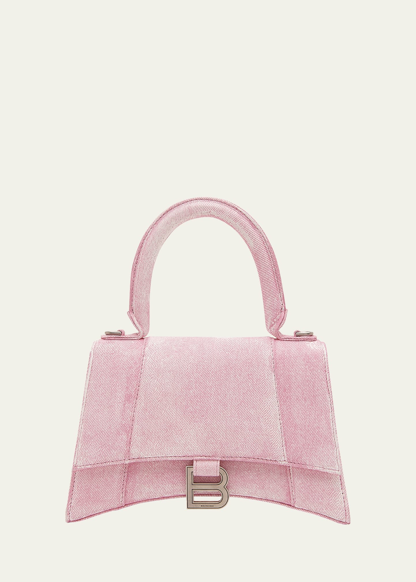 Balenciaga Hourglass Small Denim-Print Napa Top-Handle Bag