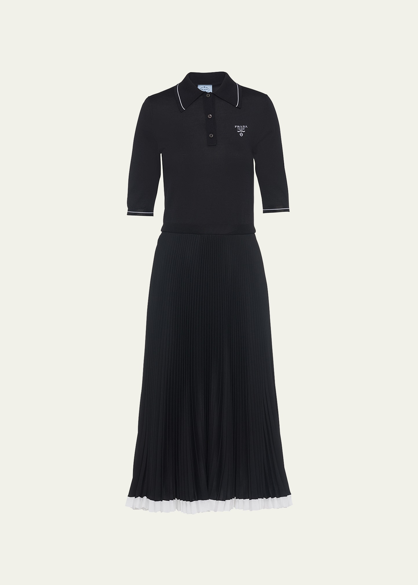 knee length dresses for ladies Linen Ribbed Midi Polo Dress in Black main image 1