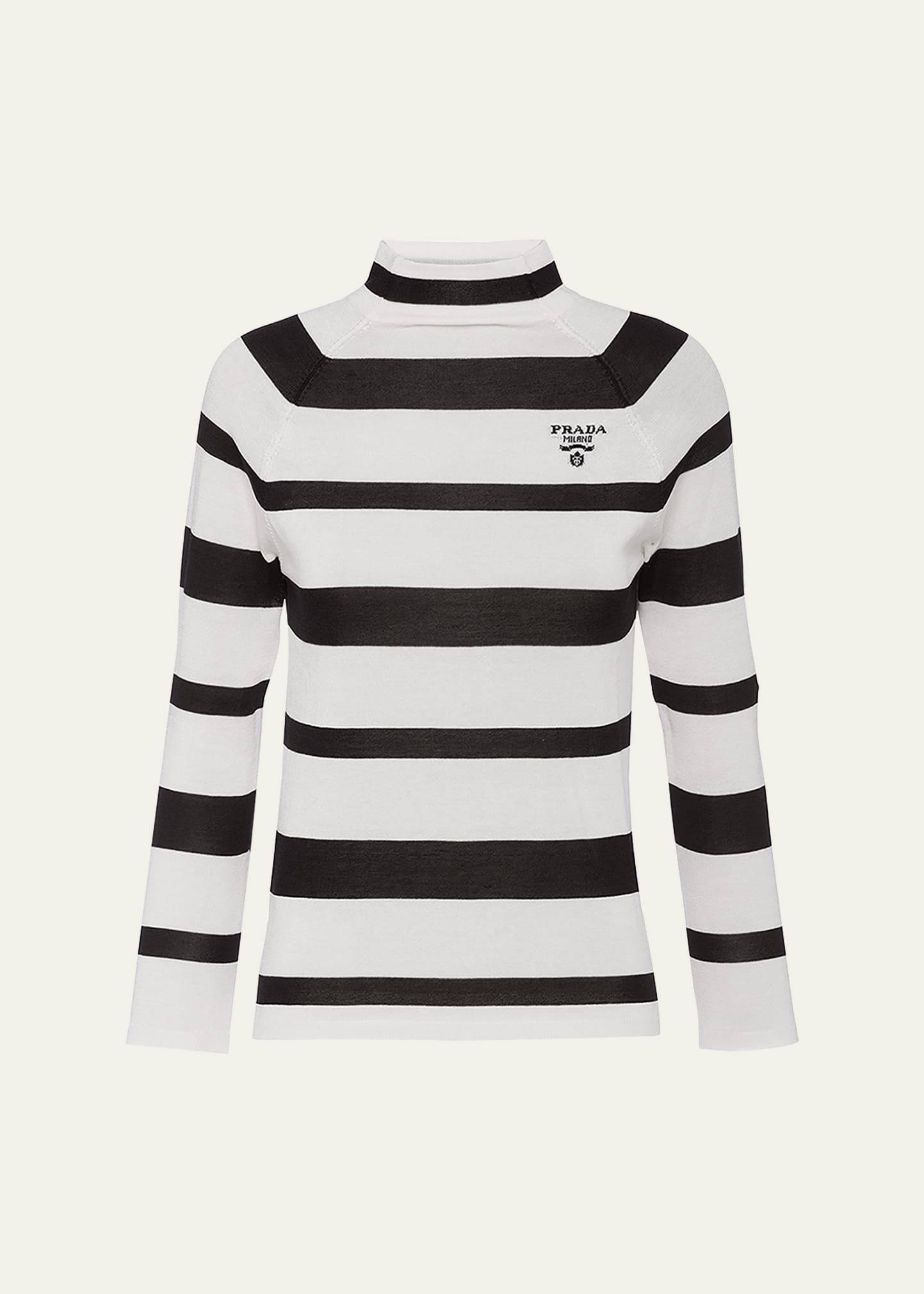 Prada Stripe Logo-Intarsia Mock-Neck Top - Bergdorf Goodman
