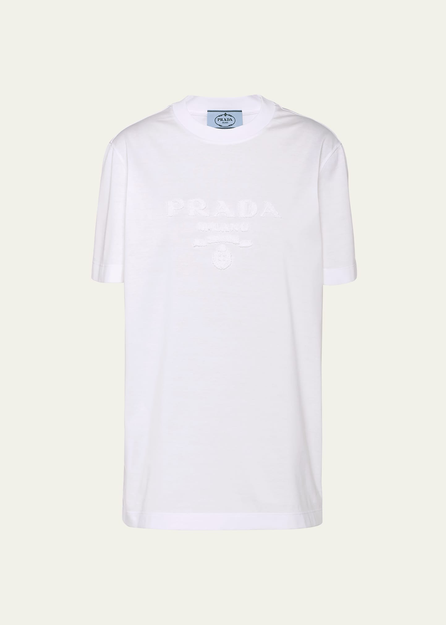 Prada Logo-Embroidered Jersey T-Shirt - Bergdorf Goodman Prada Logo-Embroidered Jersey T-Shirt - Bergdorf Goodman