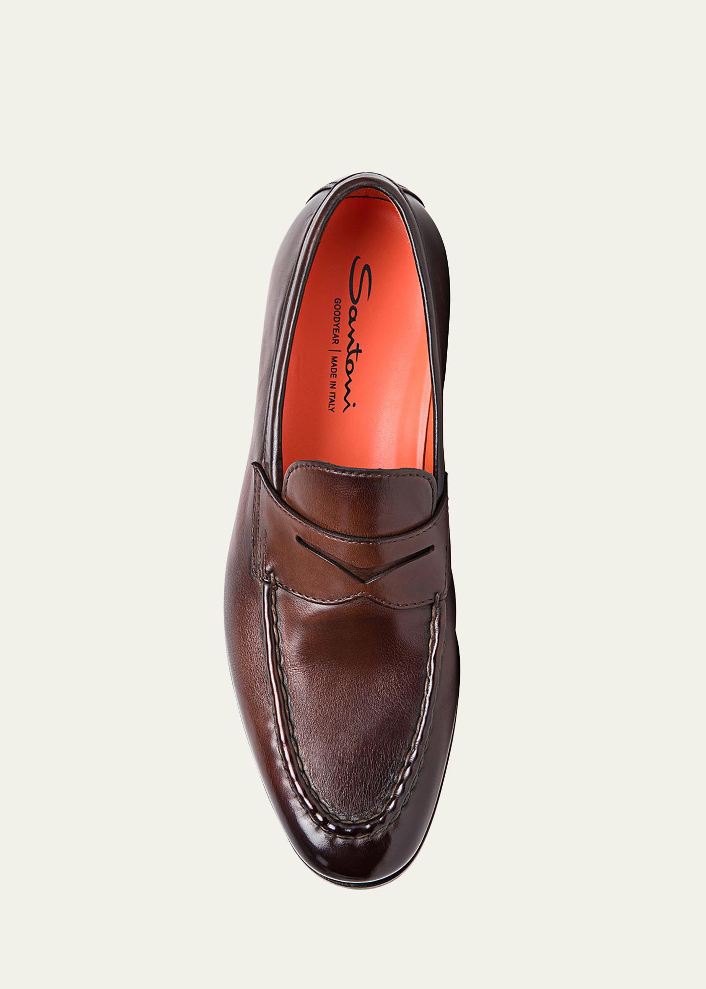 Santoni Dowdy Burnished Brown Leather Loafers Mens Size 8.5 Slip On Dress Shoes Santoni Loafer Brown Casual Shoes for Men for sale | eBay main image 4