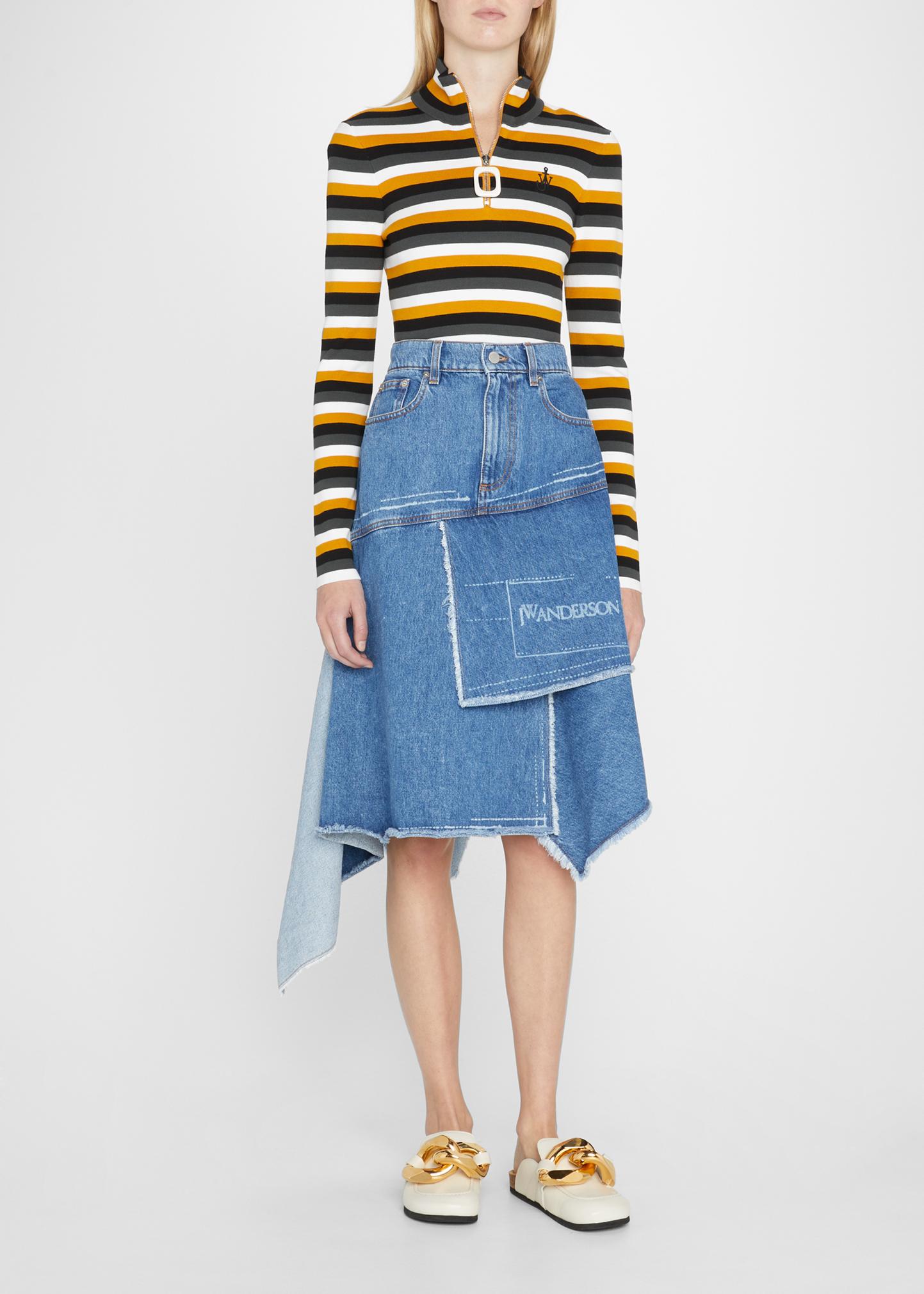 JW Anderson Layered Hem Denim Midi Skirt - Bergdorf Goodman