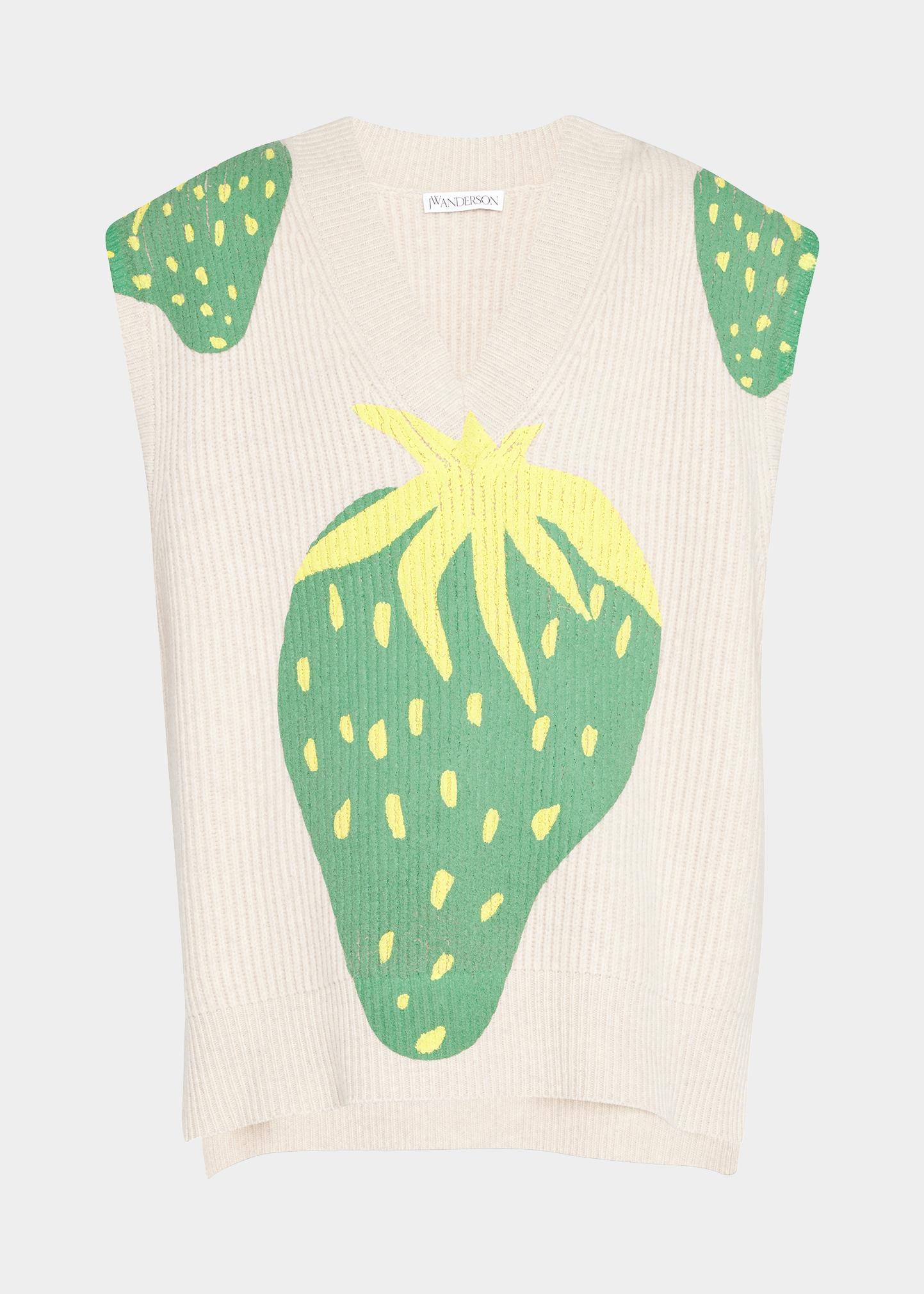 JW Anderson Strawberry-Print Wool V-Neck Vest - Bergdorf Goodman