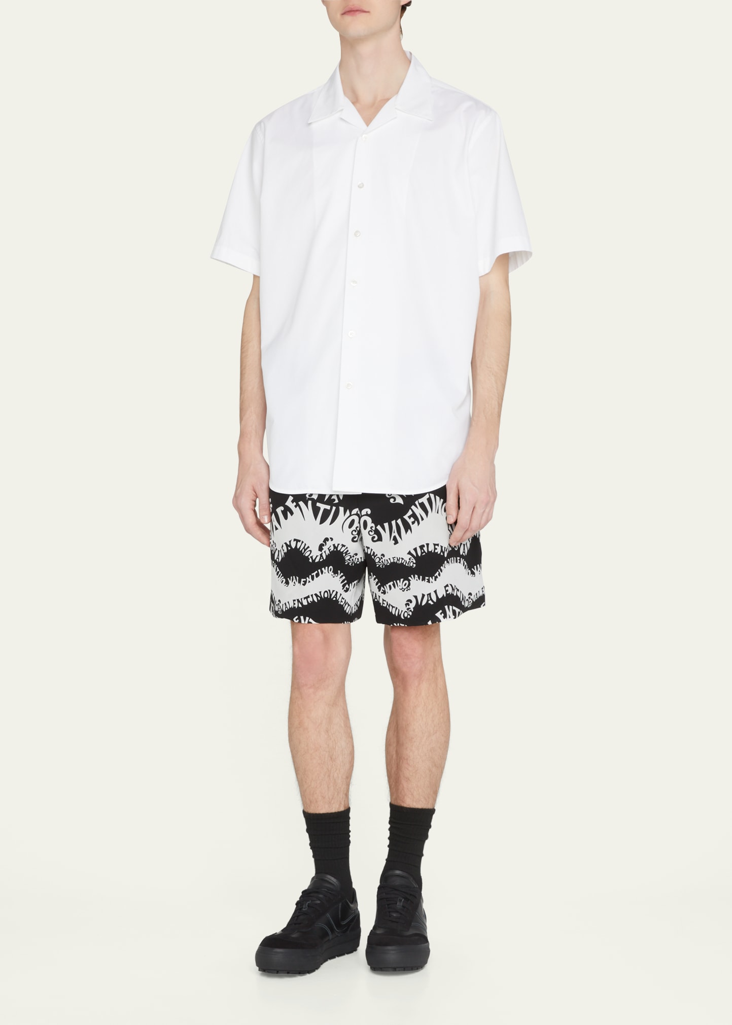 Valentino Garavani Men's Signature Wave-Print Silk Shorts