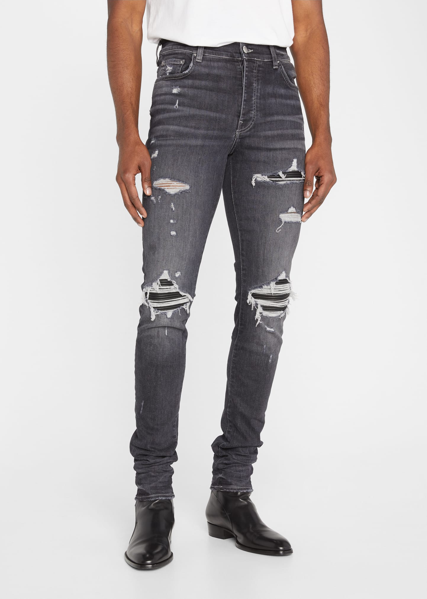 Amiri Men's MX1 Leather-Patch Skinny Jeans - Bergdorf Goodman