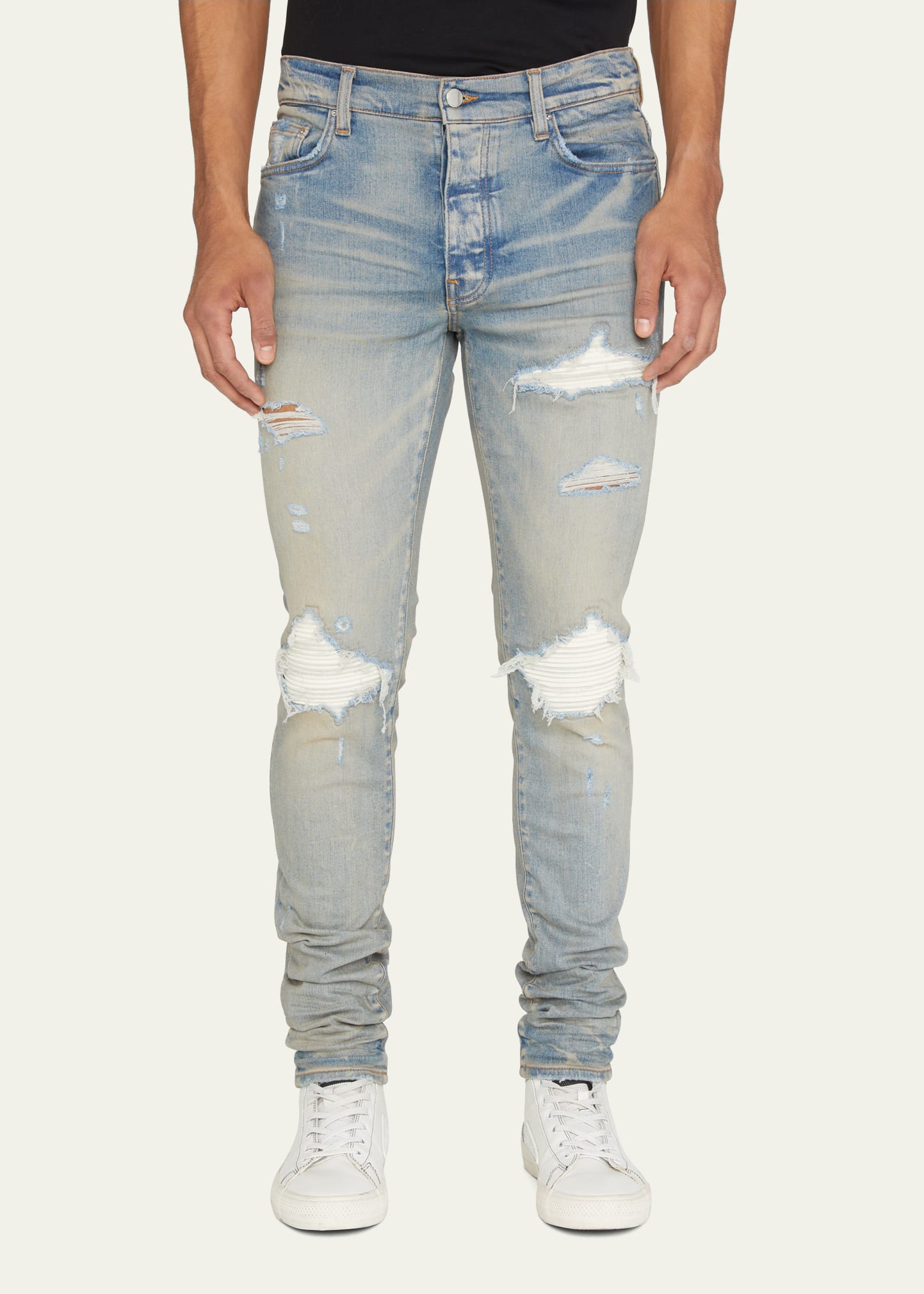 Amiri Men's MX1 Ultra Suede-Patch Skinny Jeans - Bergdorf Goodman