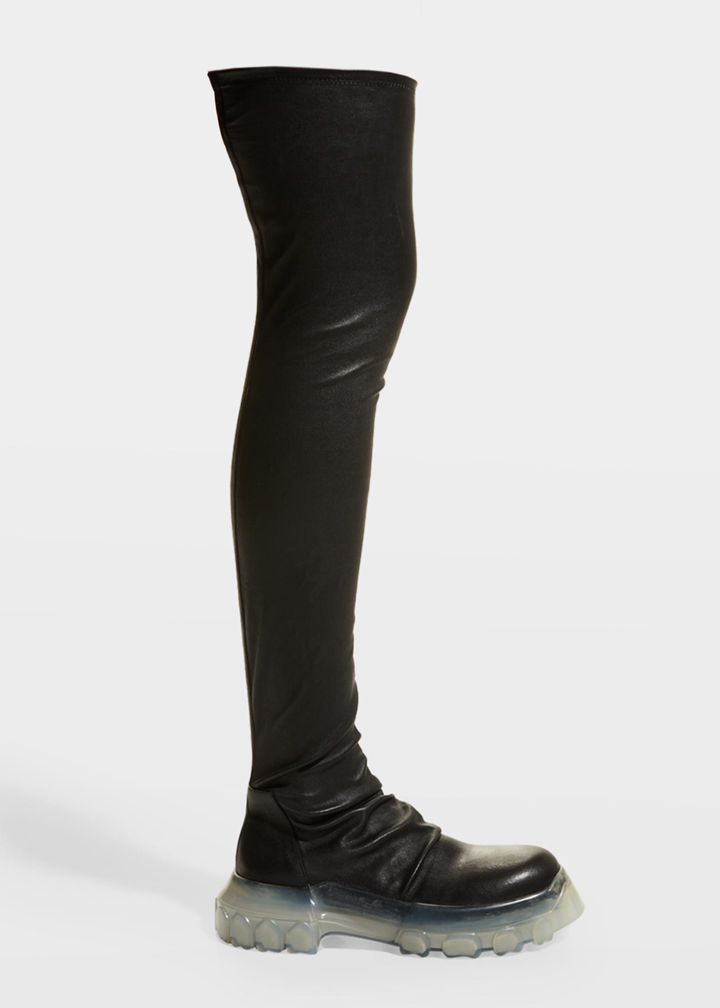 Rick Owens Bozo Thigh-High Stocking Tractor Boots - Bergdorf Goodman