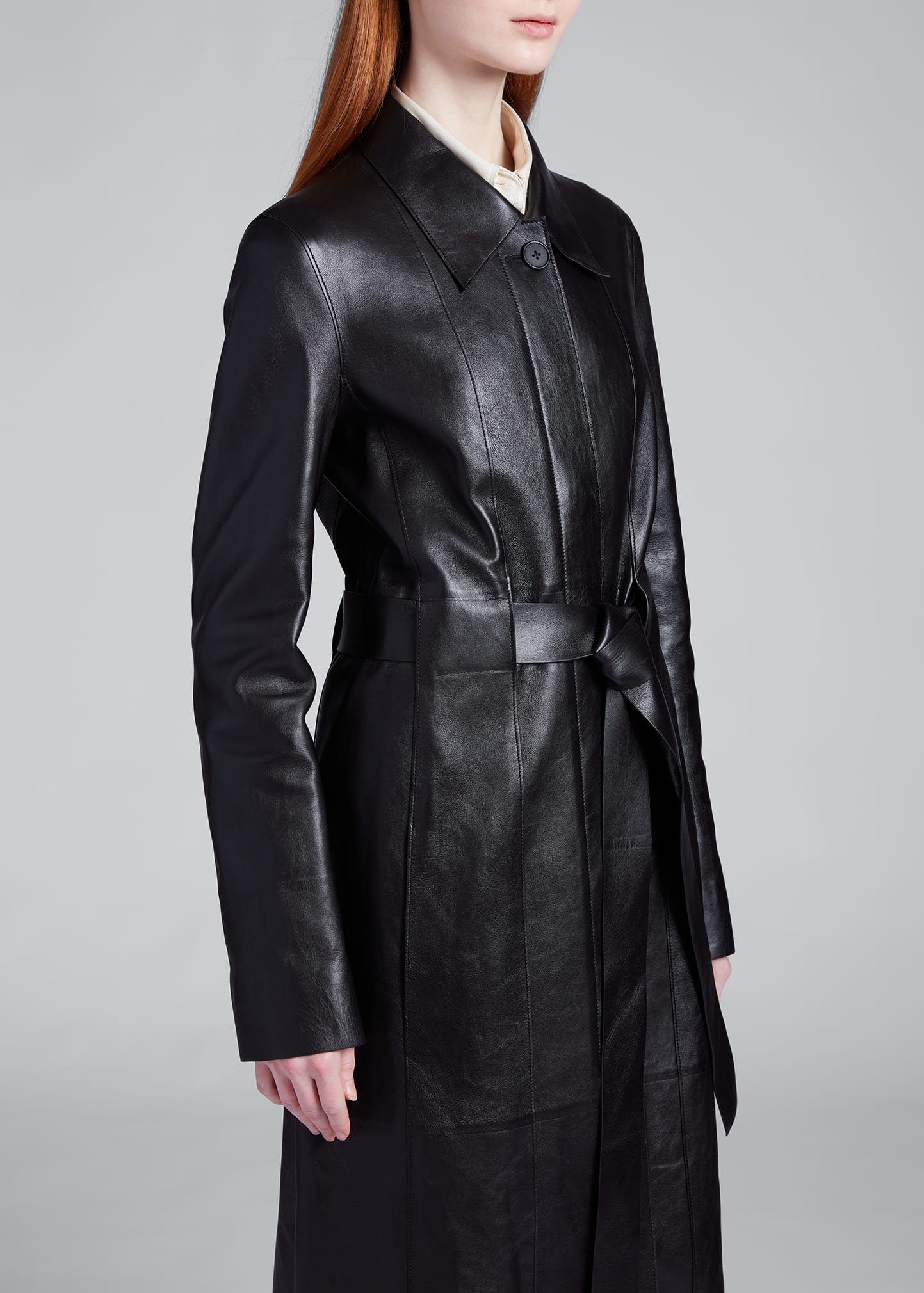 THE ROW Travis Leather Belted Long Coat - Bergdorf Goodman
