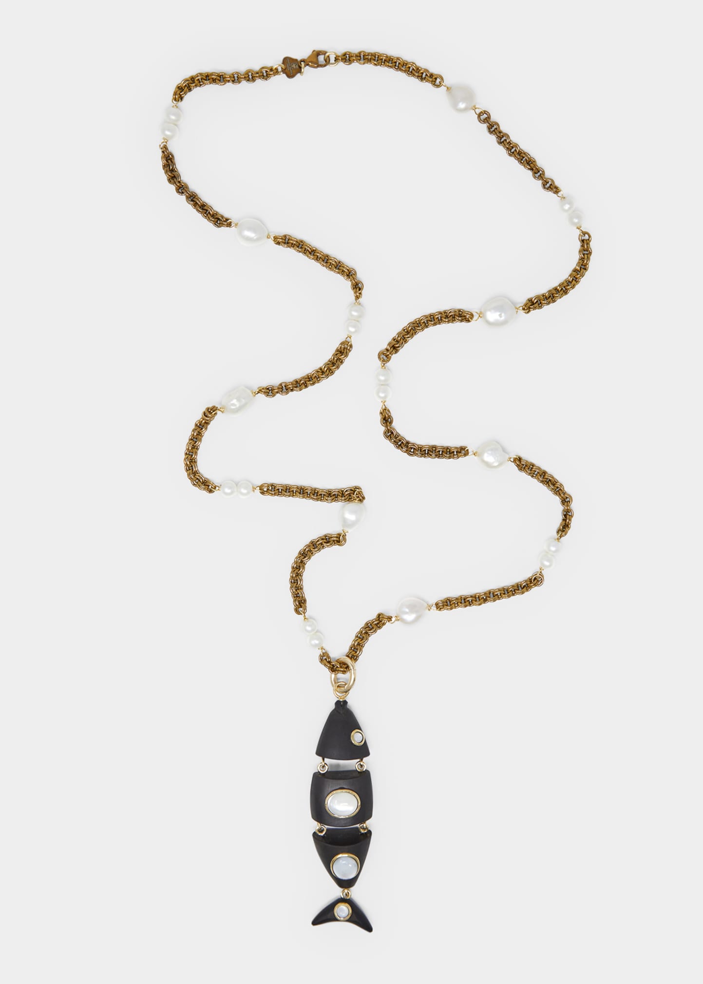 Grazia And Marica Vozza Ebony Wood Fish Pendant Necklace with
