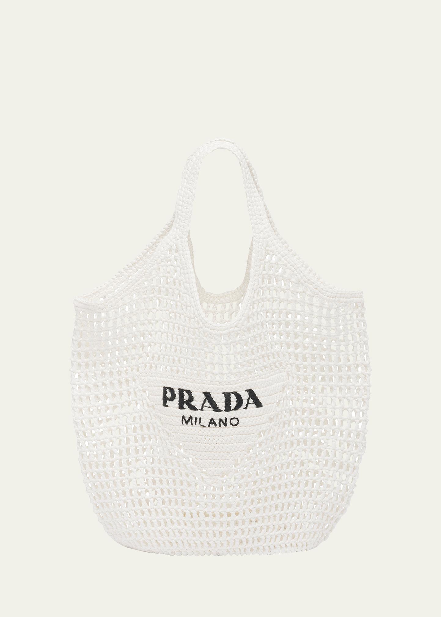 Prada Triangle Logo Net Raffia Shopper Tote Bag - Bergdorf Goodman