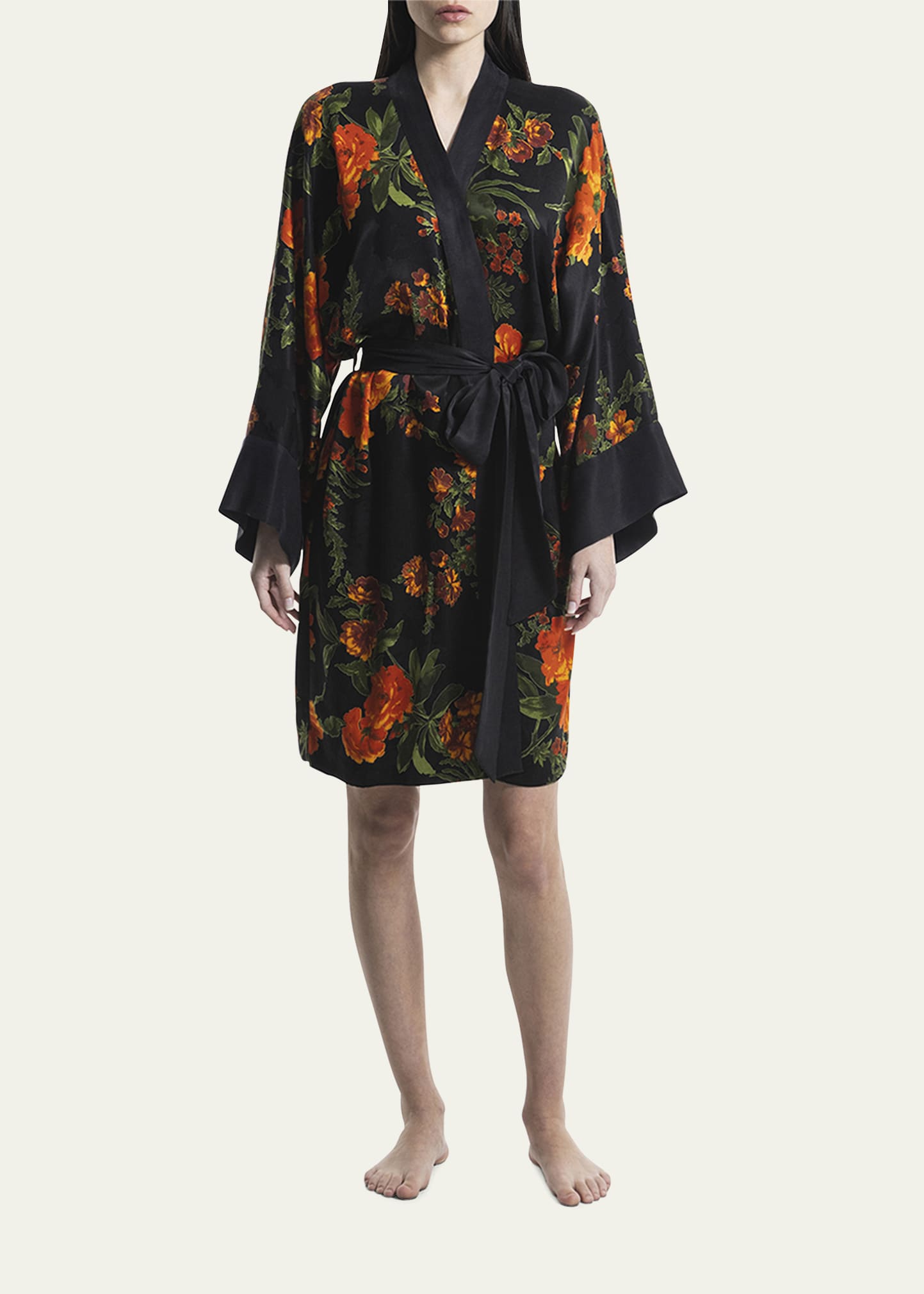 niLuu Printed Vegan Silk Mini Kimono Robe - Bergdorf Goodman