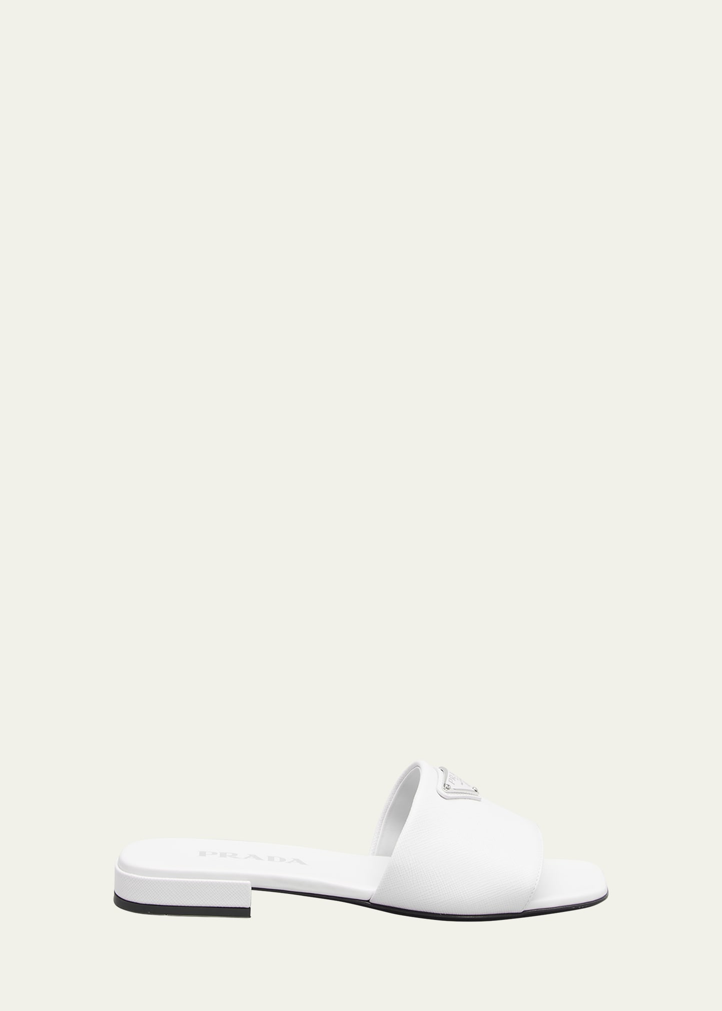 Prada Calfskin Logo Flat Slide Sandals - Bergdorf Goodman