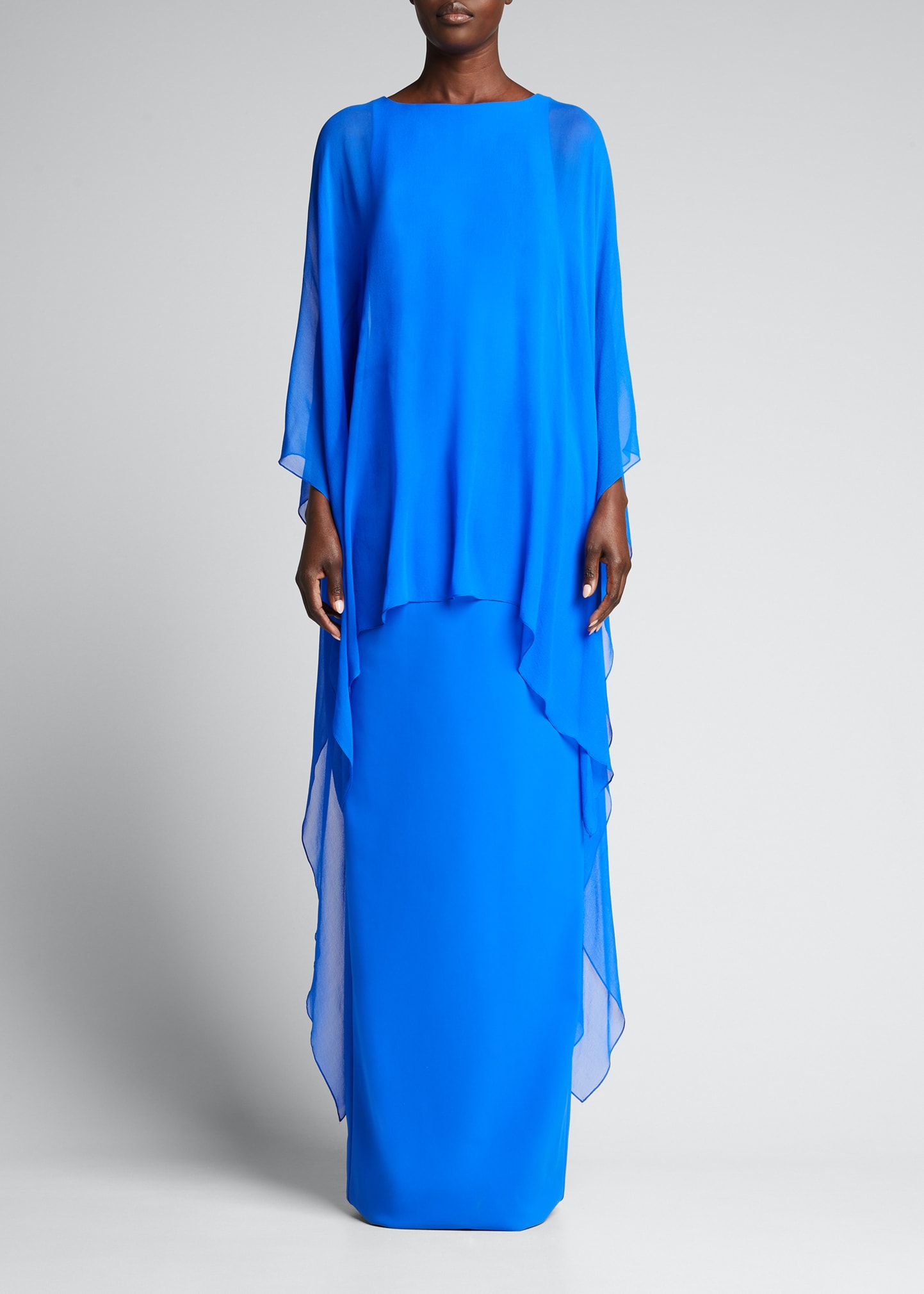 Rickie Freeman for Teri Jon Chiffon Cape Overlay Scuba Gown - Bergdorf  Goodman