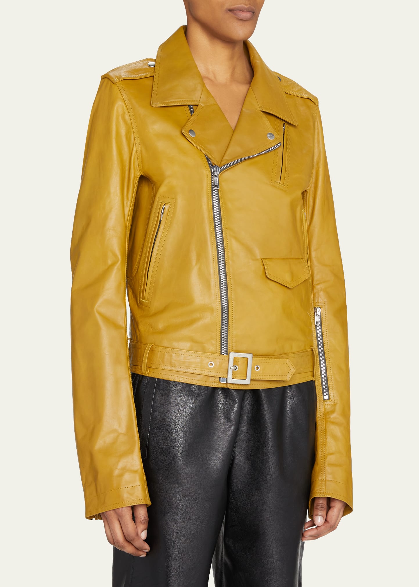 Rick Owens Leather Zip Biker Jacket - Bergdorf Goodman
