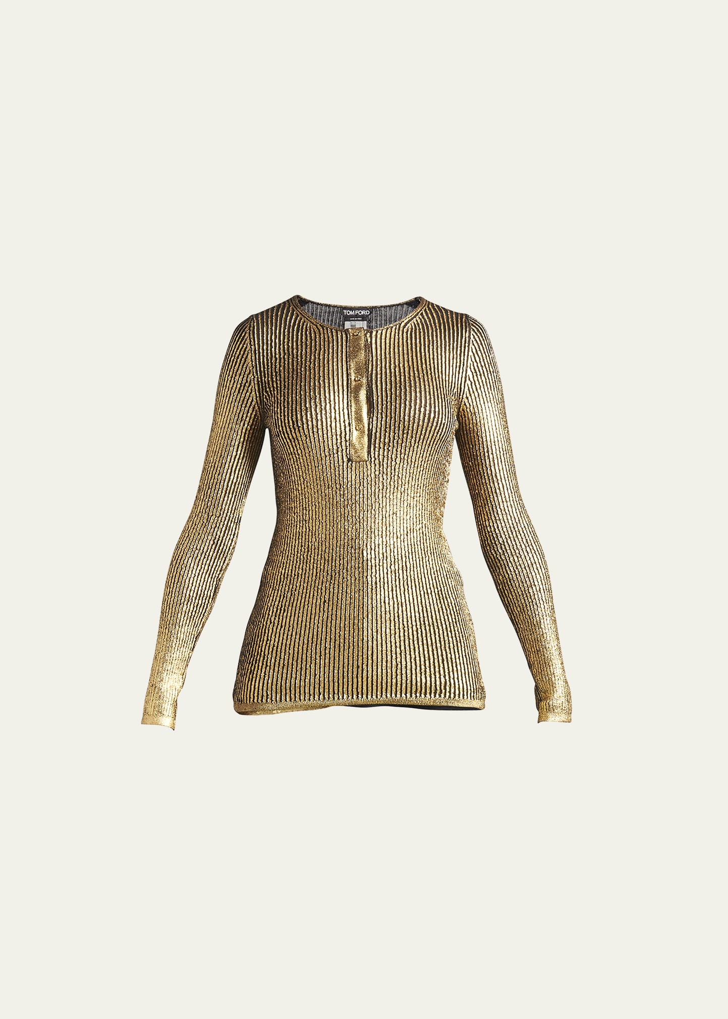 TOM FORD Metallic Cashmere-Silk Henley Top - Bergdorf Goodman