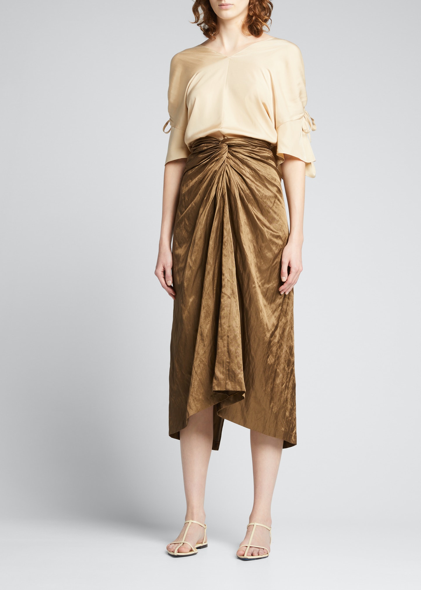 vince twist front pleated midi dress Diagonal Pleated Twist-Waist Dress in Dresses