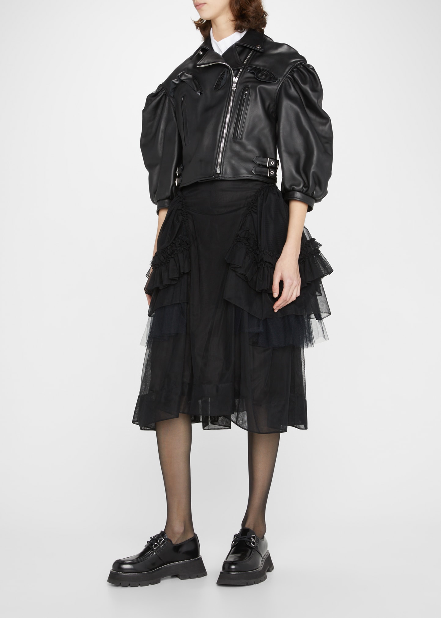 【Simone Rocha】LEATHERフリル ディテール バイカージャケット bg_4259463_100106_m