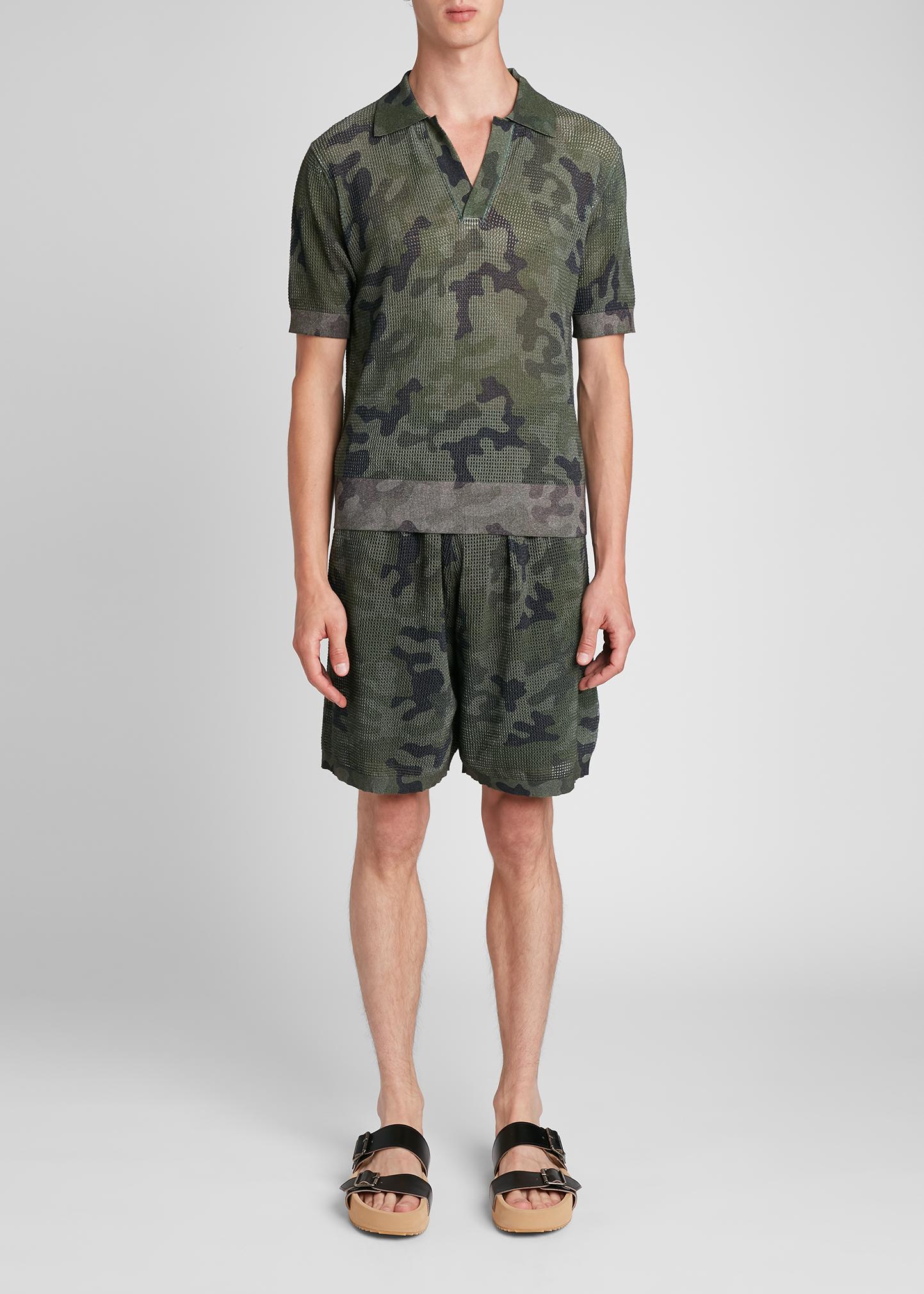 Dries Van Noten Men's Mesh Camo Shorts - Bergdorf Goodman