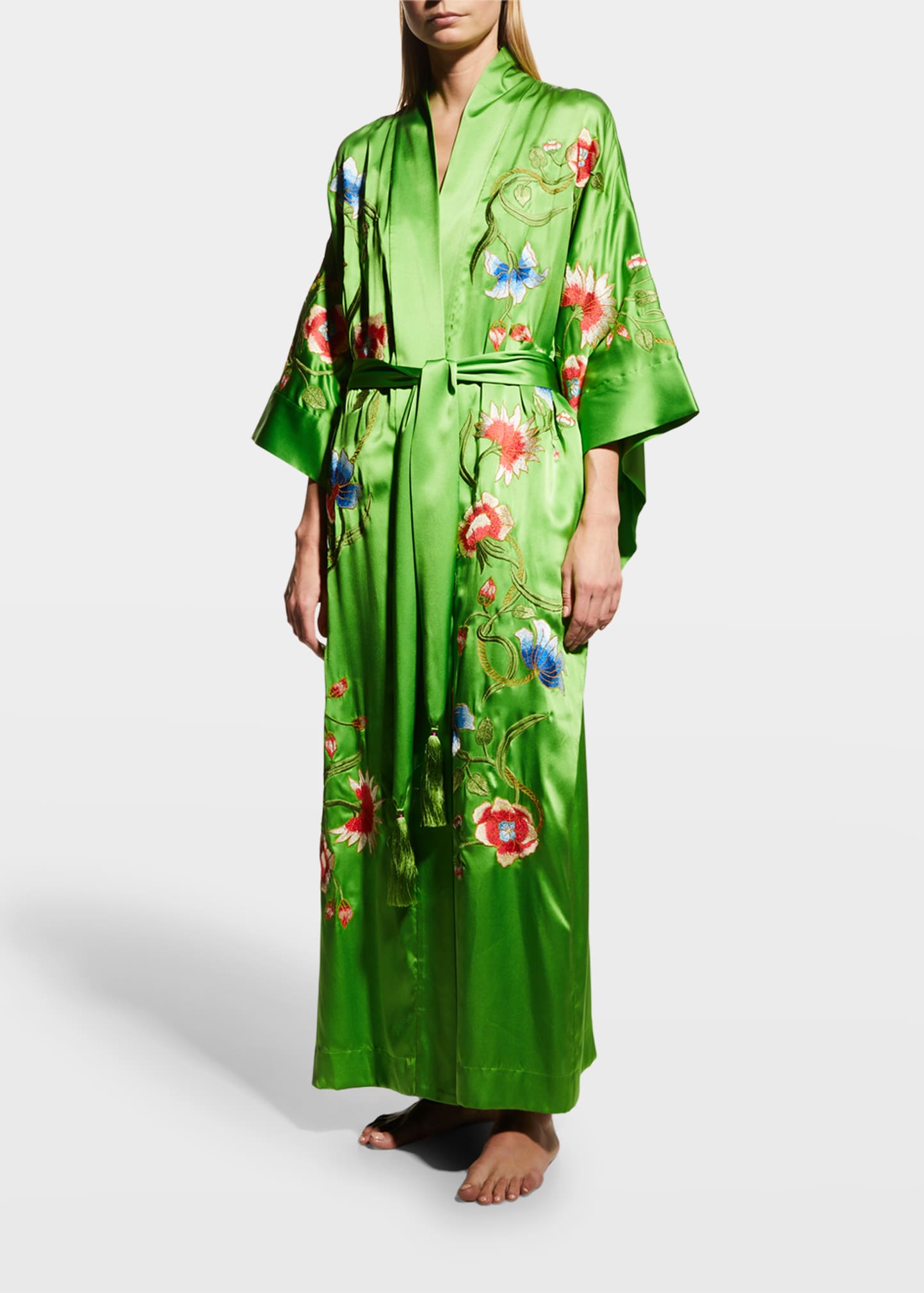 Josie Natori Kamakura Embroidered Long Silk Robe - Bergdorf Goodman