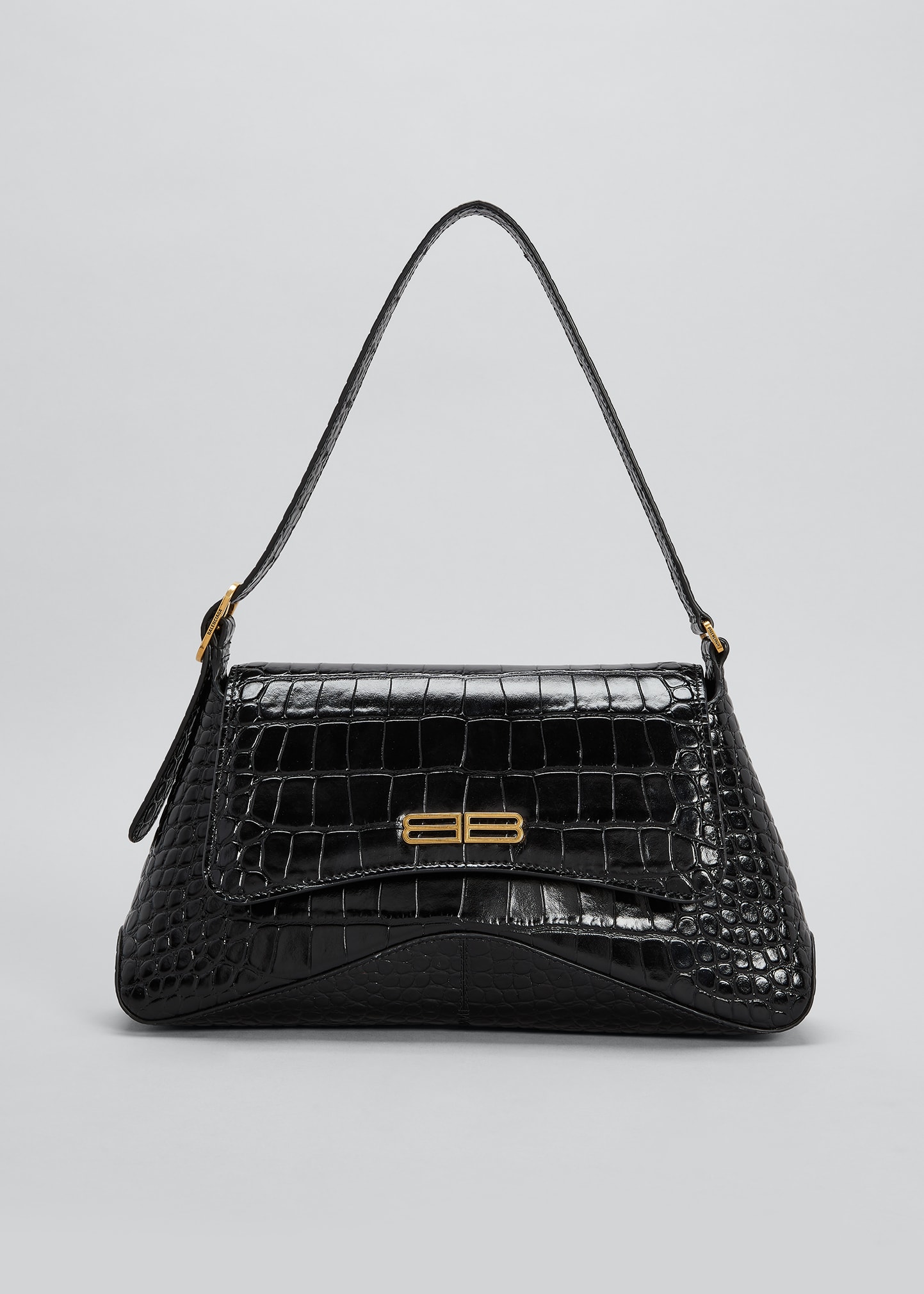 Balenciaga XX Crocodile Embossed Flap Bag Small Black