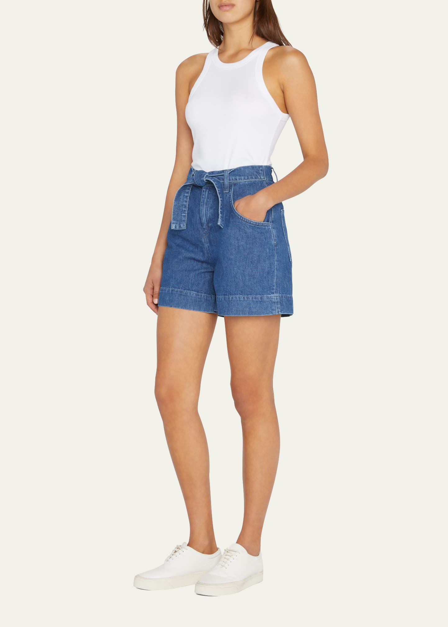 Triarchy Eliza Organic Cotton Belted WideLeg Jean Shorts Big Apple Buddy