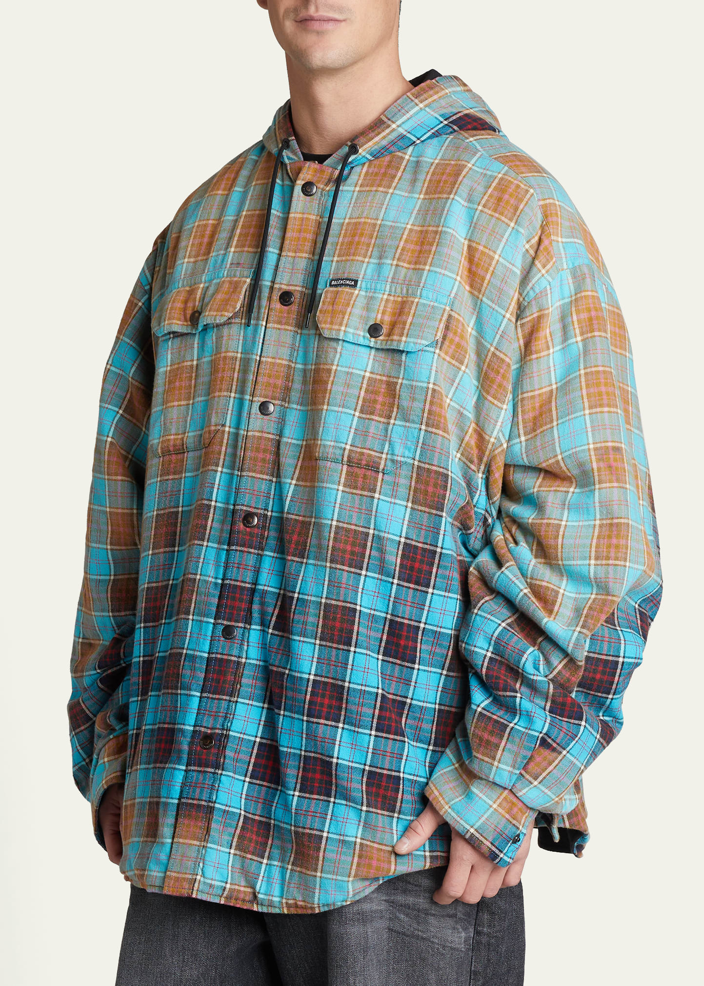 トップス BALENCIAGA 22AW Flannel Hooded Shirt Balenciaga Hooded Flannel Check Shirt | Garmentory