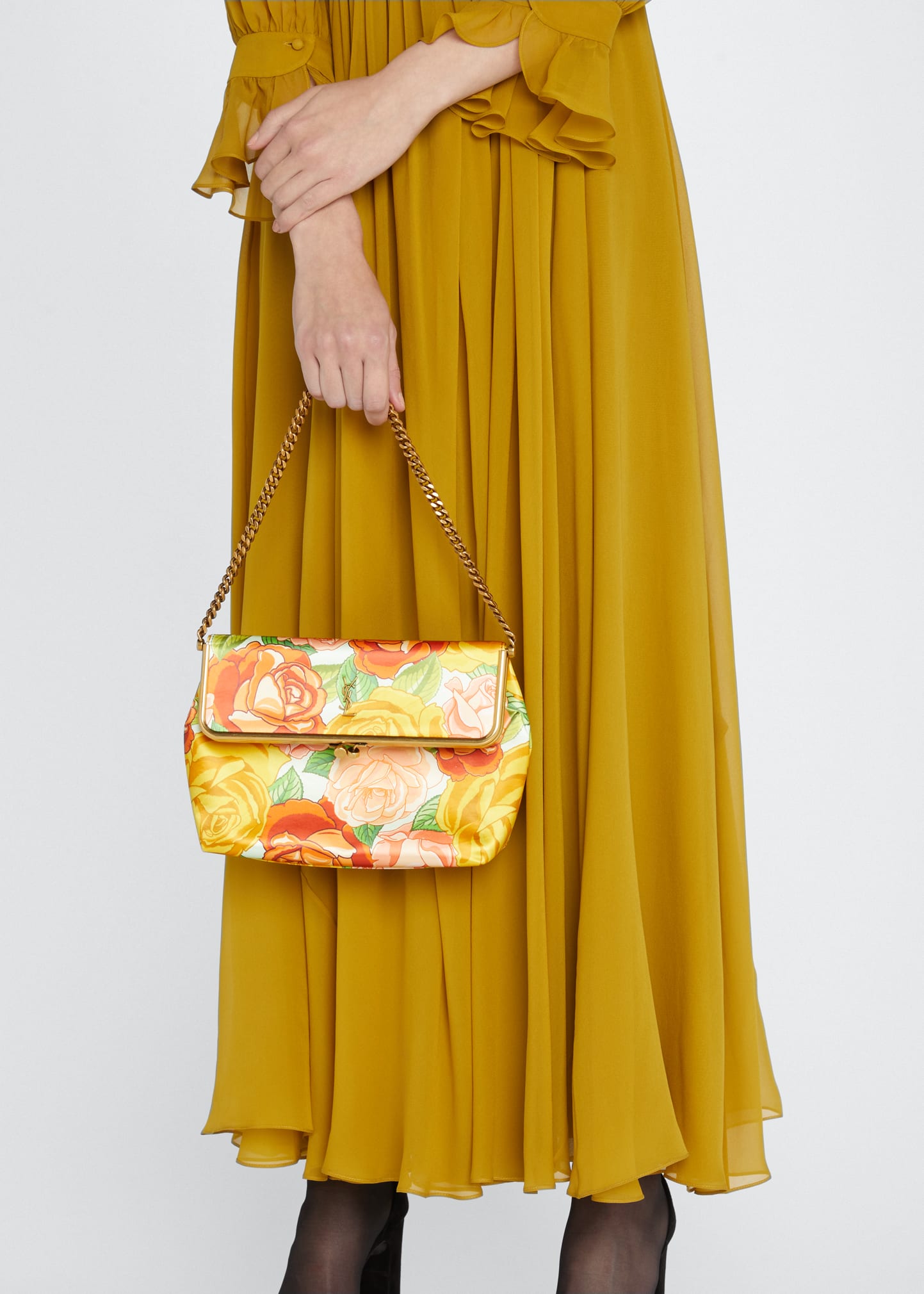 Saint Laurent Sac Charniere Medium Floral Satin Shoulder Bag