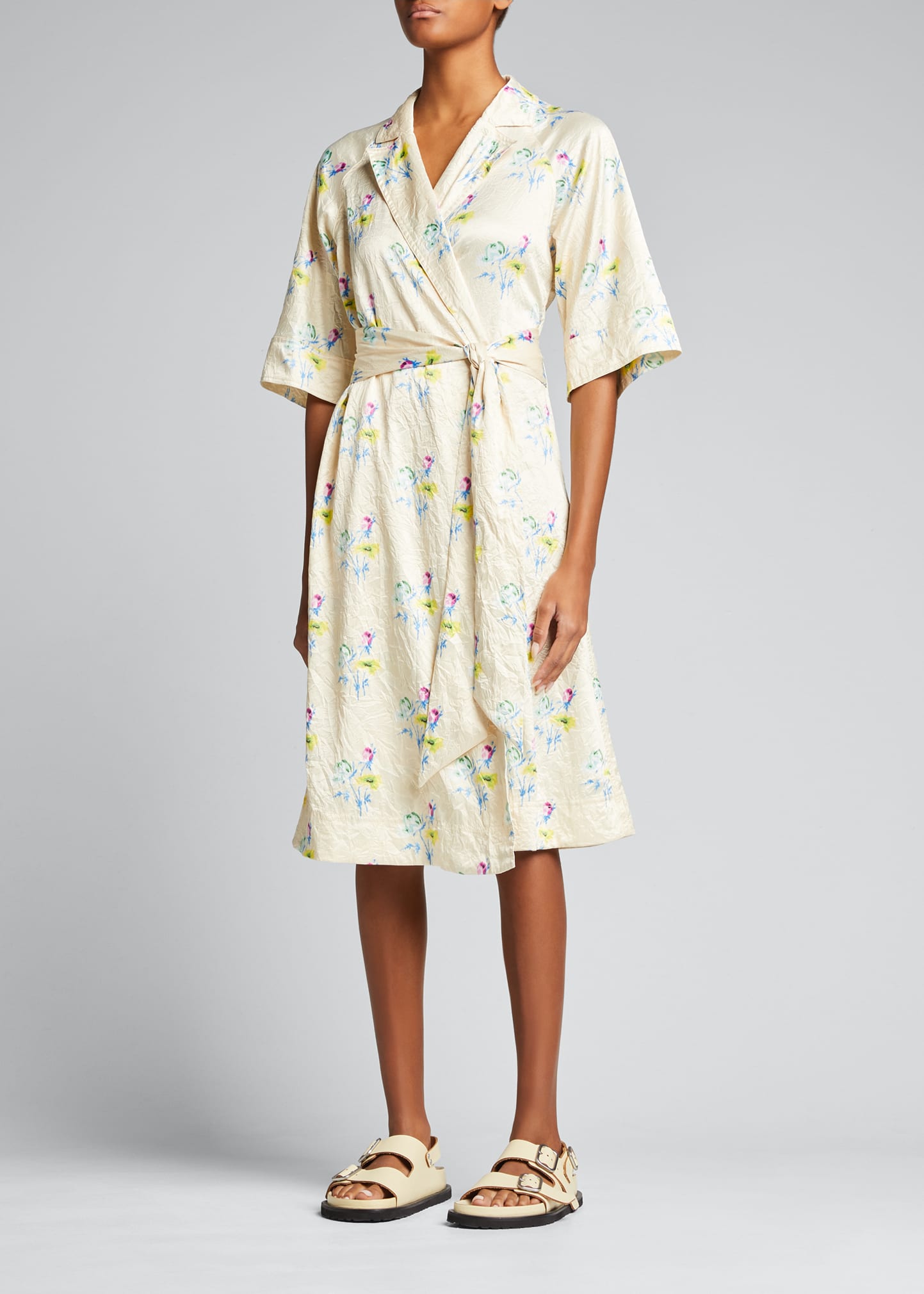 Ganni Crinkled Satin Wrap Dress - Bergdorf Goodman