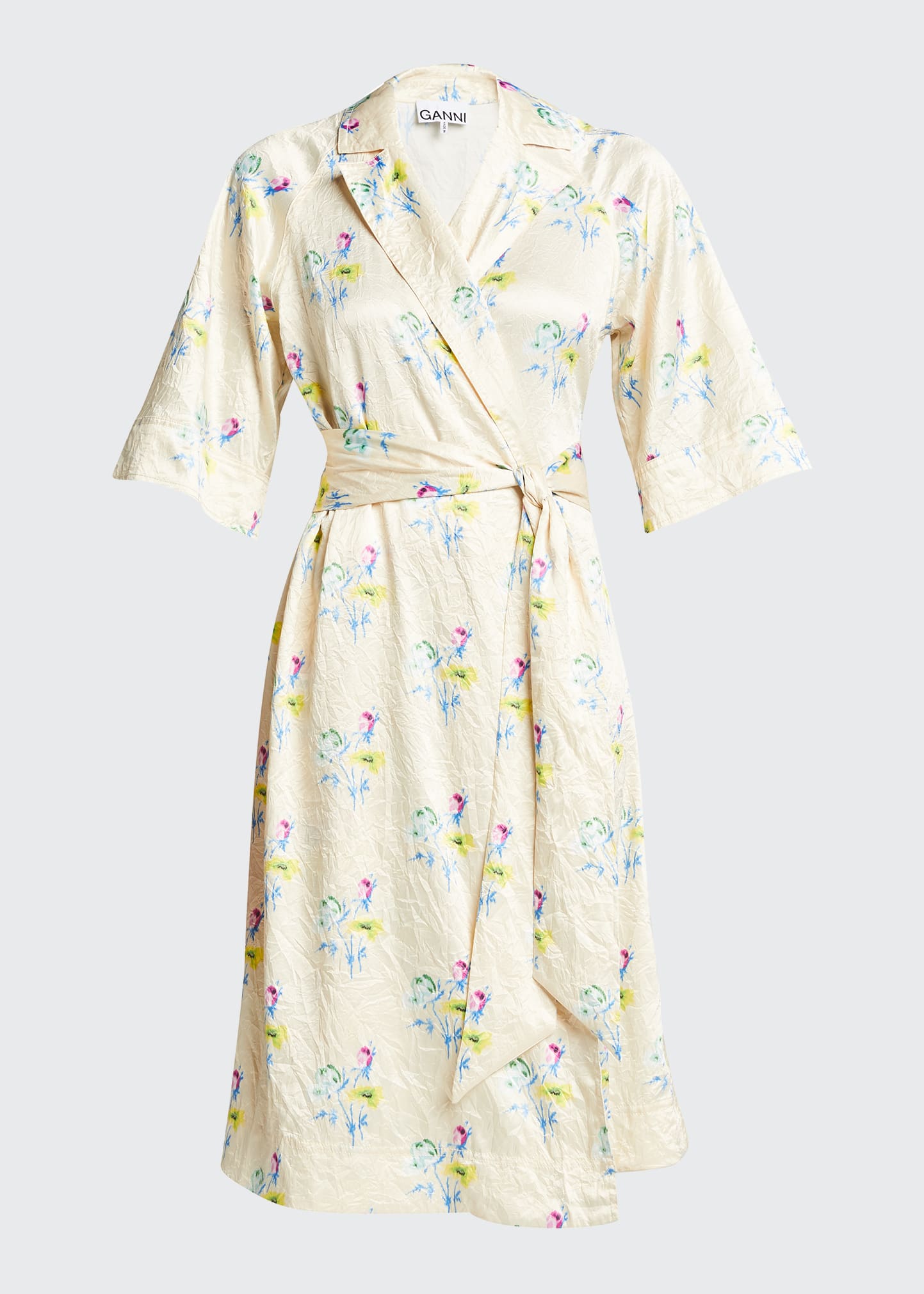 Ganni Crinkled Satin Wrap Dress - Bergdorf Goodman