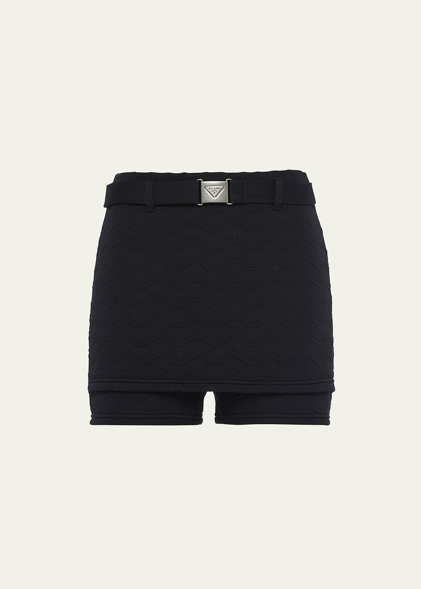 Prada Jacquard Wave Belted Shorts, Black - Bergdorf Goodman