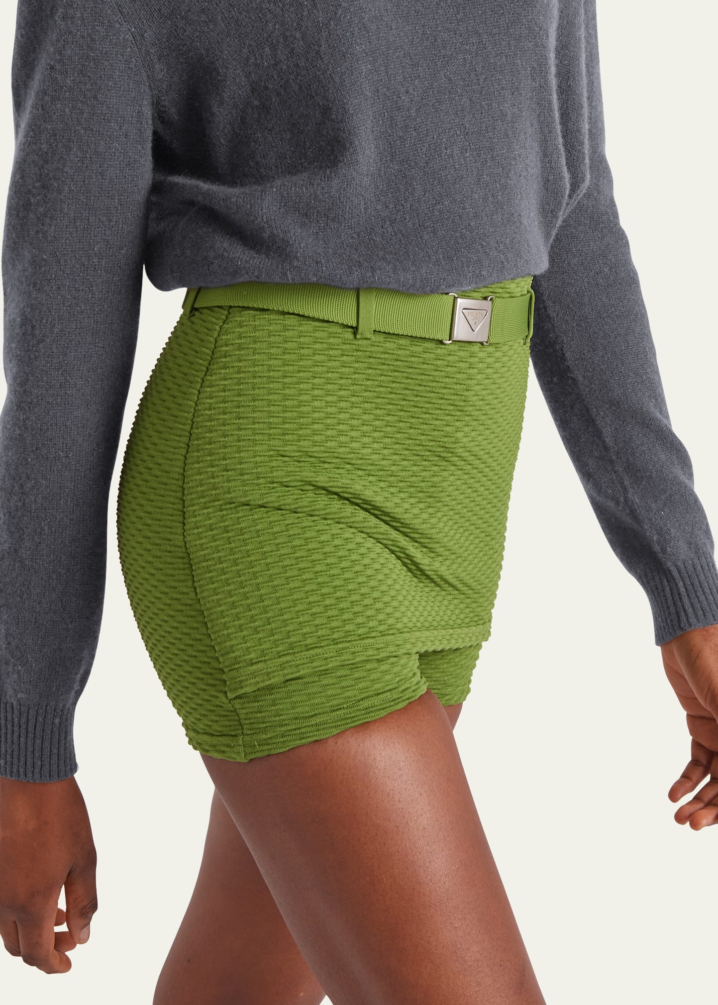 Prada Jacquard Belted Shorts - Bergdorf Goodman