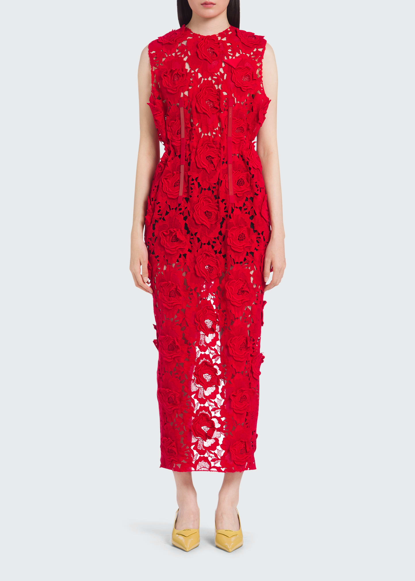 Prada Rose-Embroidered Lace Maxi Dress - Bergdorf Goodman