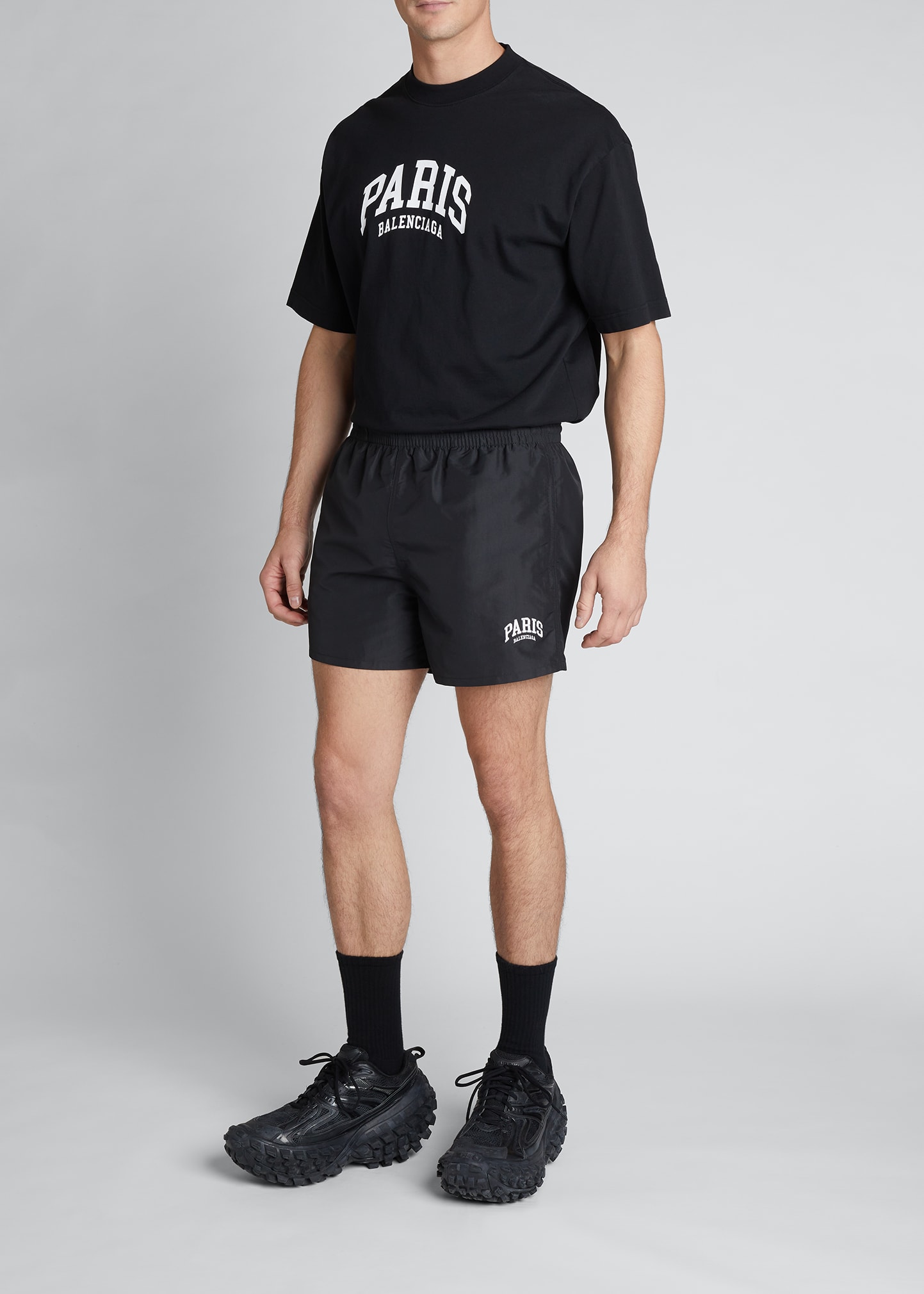 Balenciaga Men's Paris Swim Shorts - Bergdorf Goodman