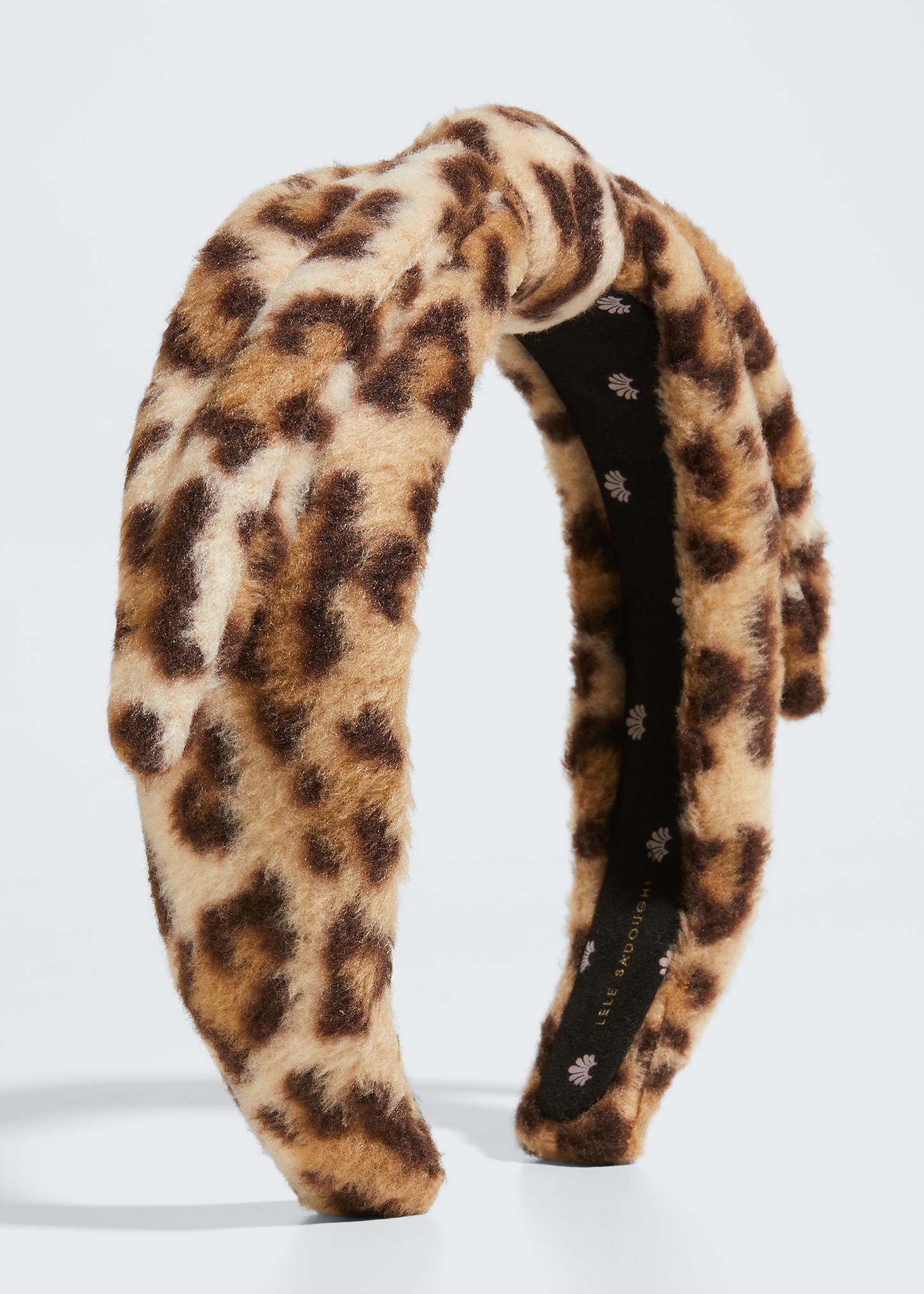 Lele Sadoughi Veronica Leopard-Pattern Fleece Bow Headband  display picture 3