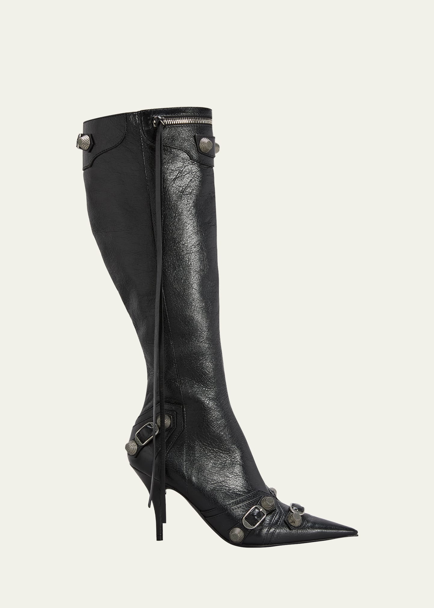 Balenciaga Cagole Lambskin Buckle Zip Knee Boots - Bergdorf